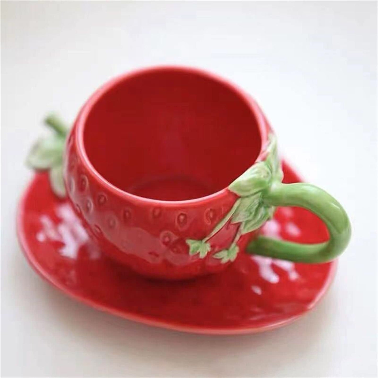 Strawberry Ceramic Cup Red Coffee Cup and Saucer Set Office Coffee Cup Tea Set Cafe Restaurant(201300ml) ()