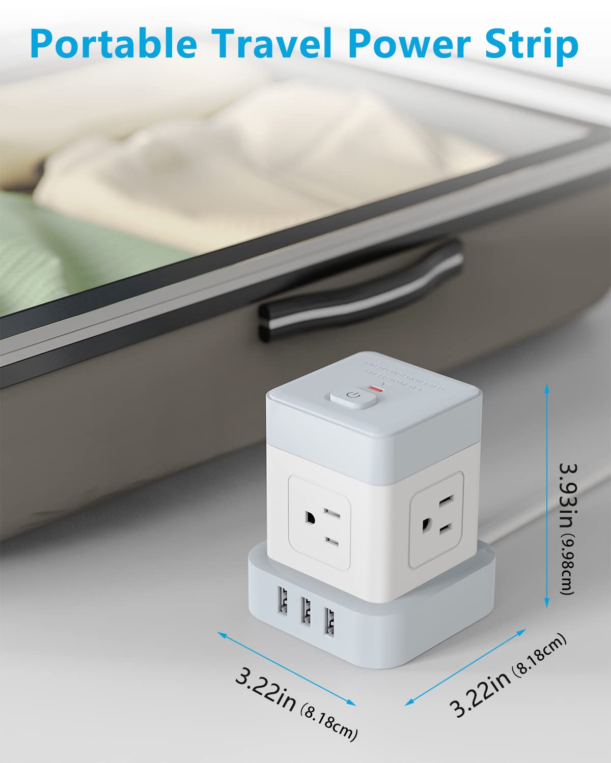 Baykul Power Strip with USB, 4 Outlet 3 USB Ports (3 USB-A) Power Strip Cube, 10 ft Extension Cord, Flat Plug Surge Protector, Kitchen, Home, Office, Travel, White