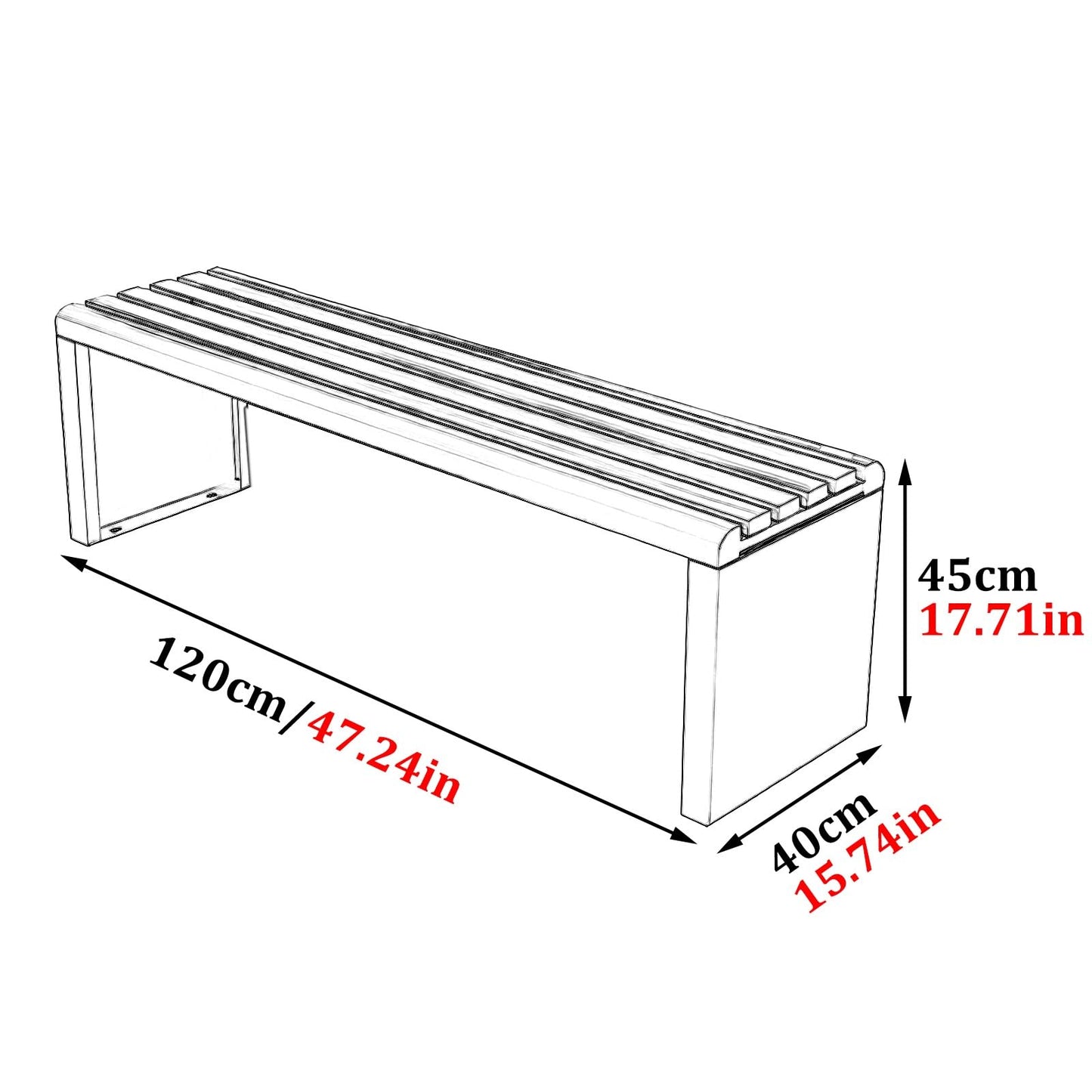Heavy Duty Galvanized Steel Park Bench for Outdoor Use | Modern Slatted Design | Durable Patio Furniture for Schools, Plazas, and Public Spaces (Gray, 120cm / 47.24in),Grey,120cm(47.24in)