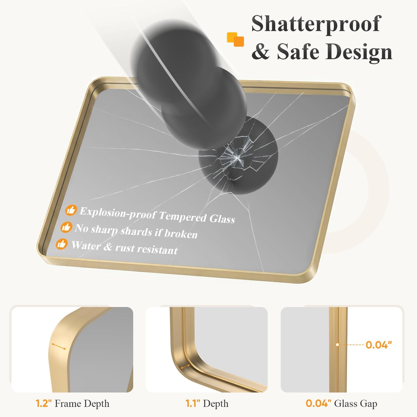 Sweetcrispy Bathroom Wall Mirror, 30x22 Inch Wall Mount Mirror for Over Sink, Modern Rounded Rectangle Vanity Mirrors with Matte Metal Framed, for Home Decor, Living Room, Bedroom, Gold