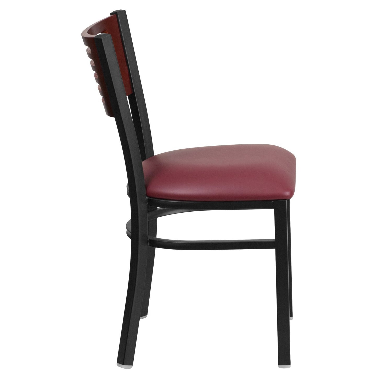 Flash Furniture HERCULES Series Black Slat Back Metal Restaurant Chair - Mahogany Wood Back, Black Vinyl Seat
