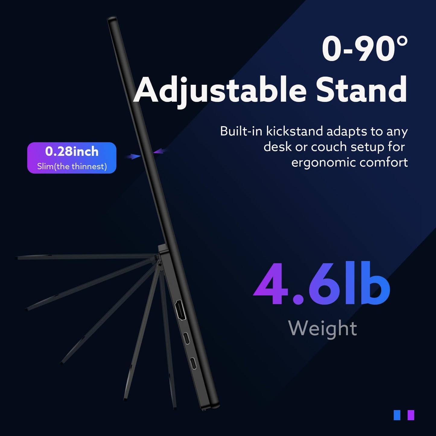 GWSGUT 23.8'' Portable Monitor 4K UHD 60Hz 120% sRGB, VESA USB-C HDMI Laptop Screen Extender, Built-in Stand Speakers for Laptop PC Mac Phone PS4/5 Xbox Switch
