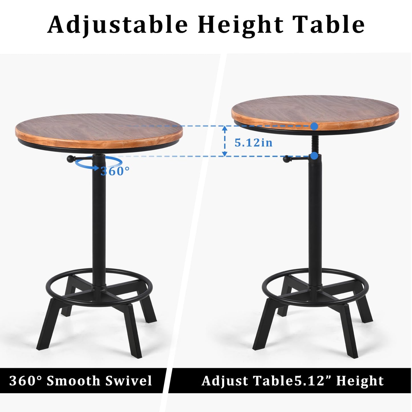 LOKKHAN Adjustable Swivel Bar Table 30"-35.4" Round Wood Tabletop 23.6" Dia, Rustic Industrial Kitchen Dining Living Party Office Coffee Bistro Breakfast Pub Table,Space-Saving