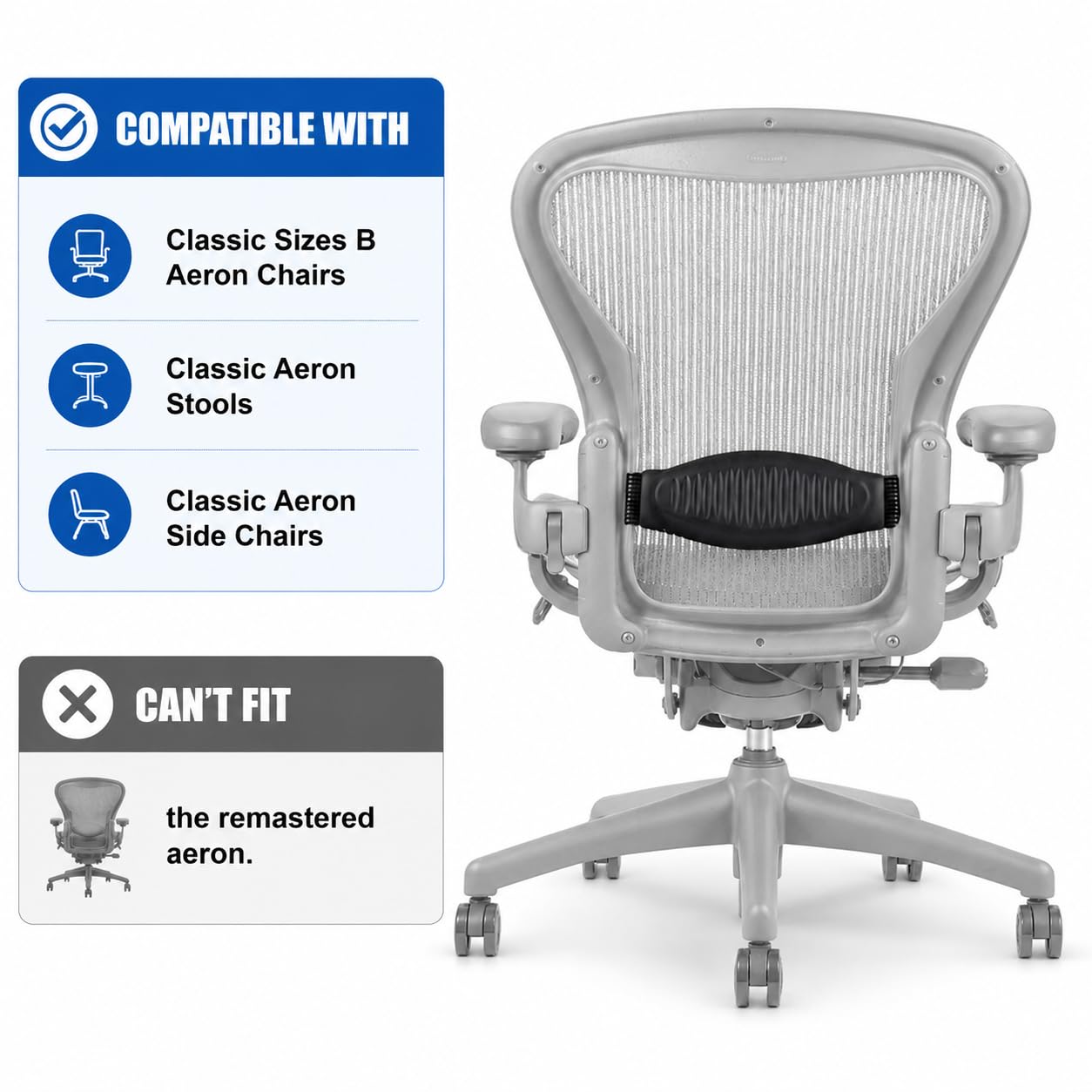 Lumbar Support Pad Replacement for Herman Miller Classic Aeron Chair - Size B: Medium,Black