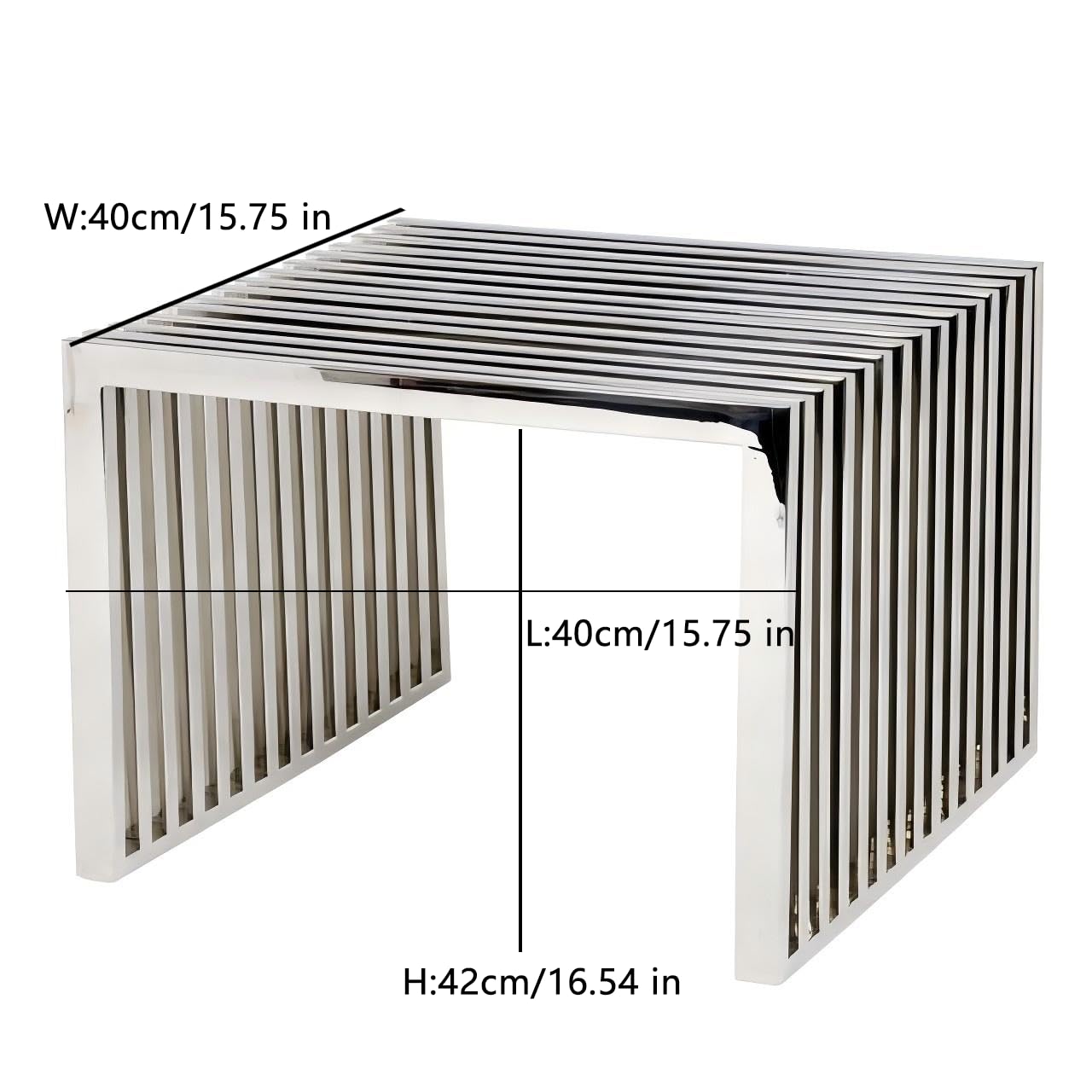 Modern Stainless Steel Bench, Geometric Striped Design, Durable Metal Stool for Indoor/Outdoor, Living Room/Patio Decor