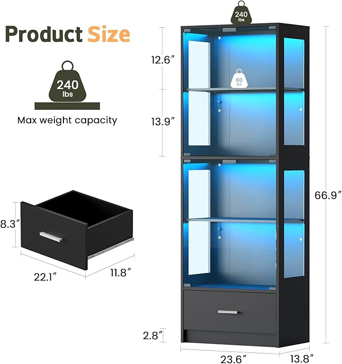 Lamtor Display Cabinet with Glass Doors