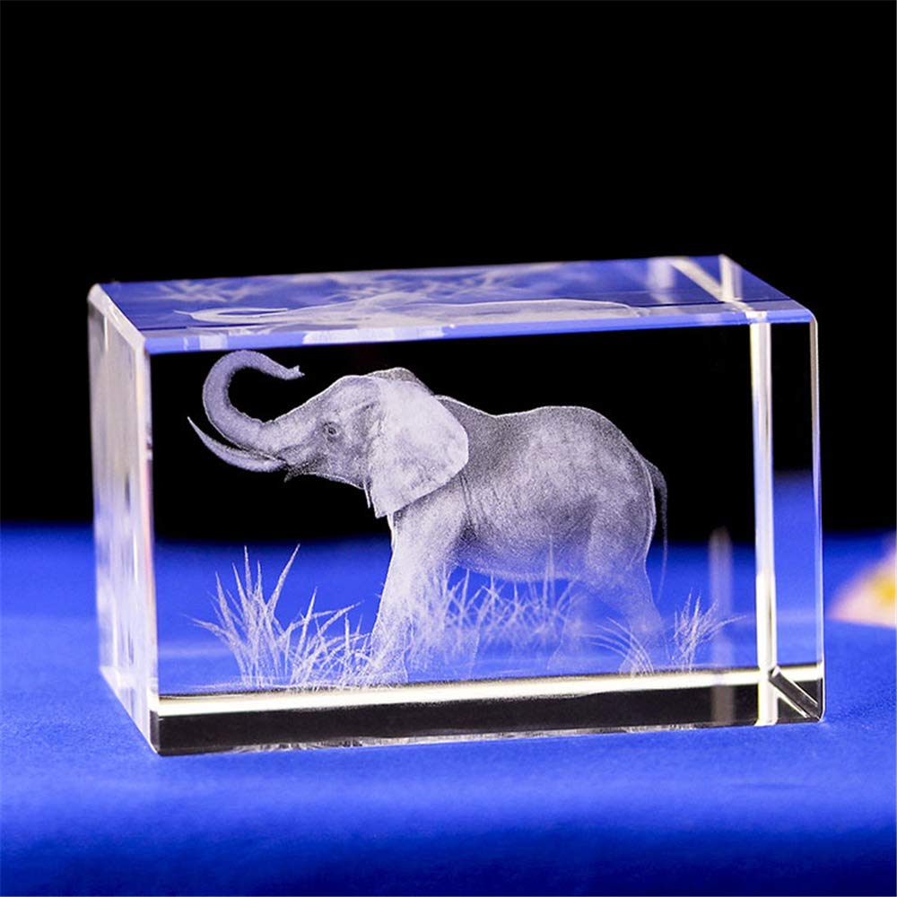 Elephant GIFTS/3d Laser Etched Crystal Art of Elephant Figurines Crystal Glass Cube Engraving for Home Decoration Birthday, Elephant Gifts for Women Girl Children Men (50 * 50 * 80mm)