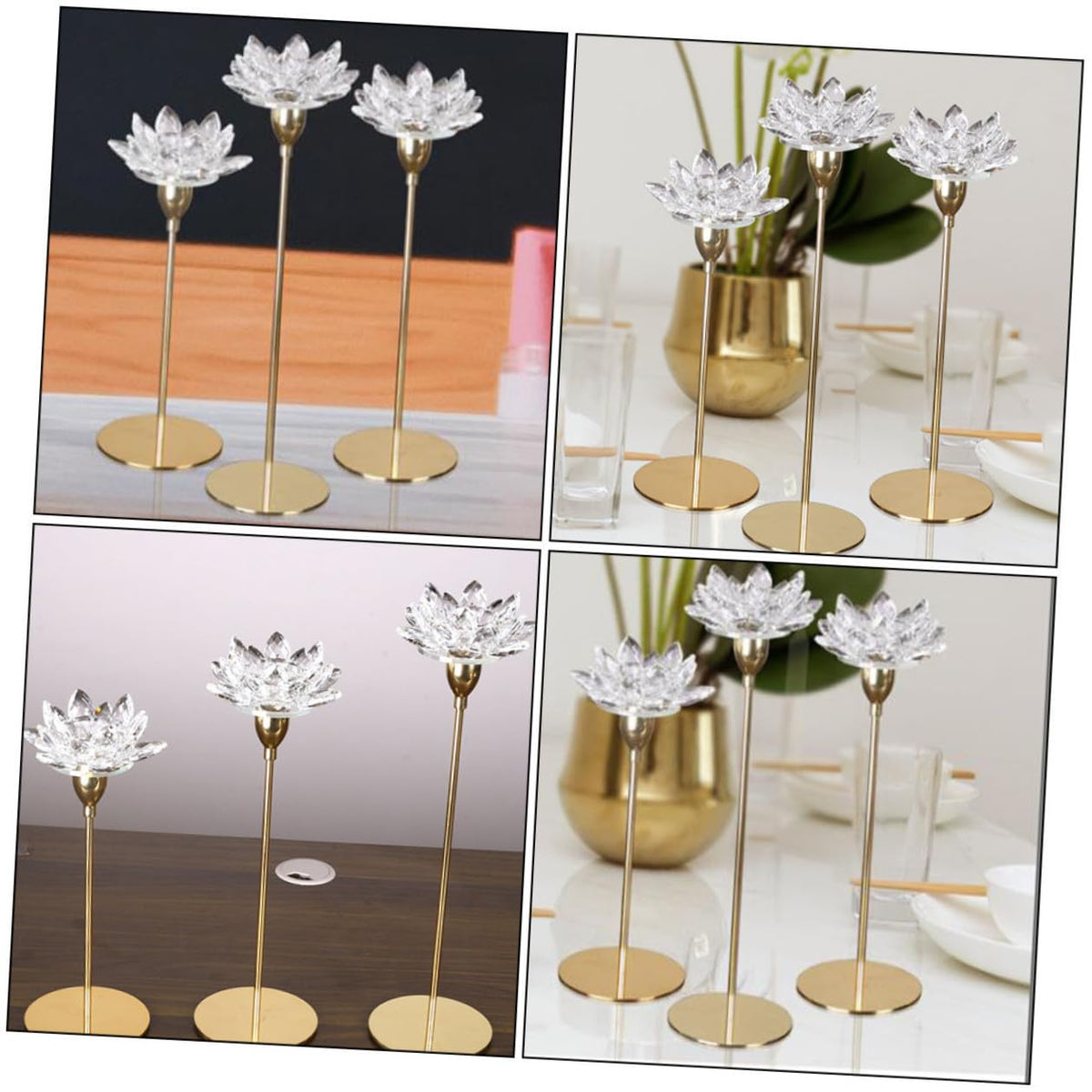 Mobestech Crystal Lotus Candle Holder Metal Candlestick Small Golden Wedding Decoration Romantic Dining Room Candle Stand