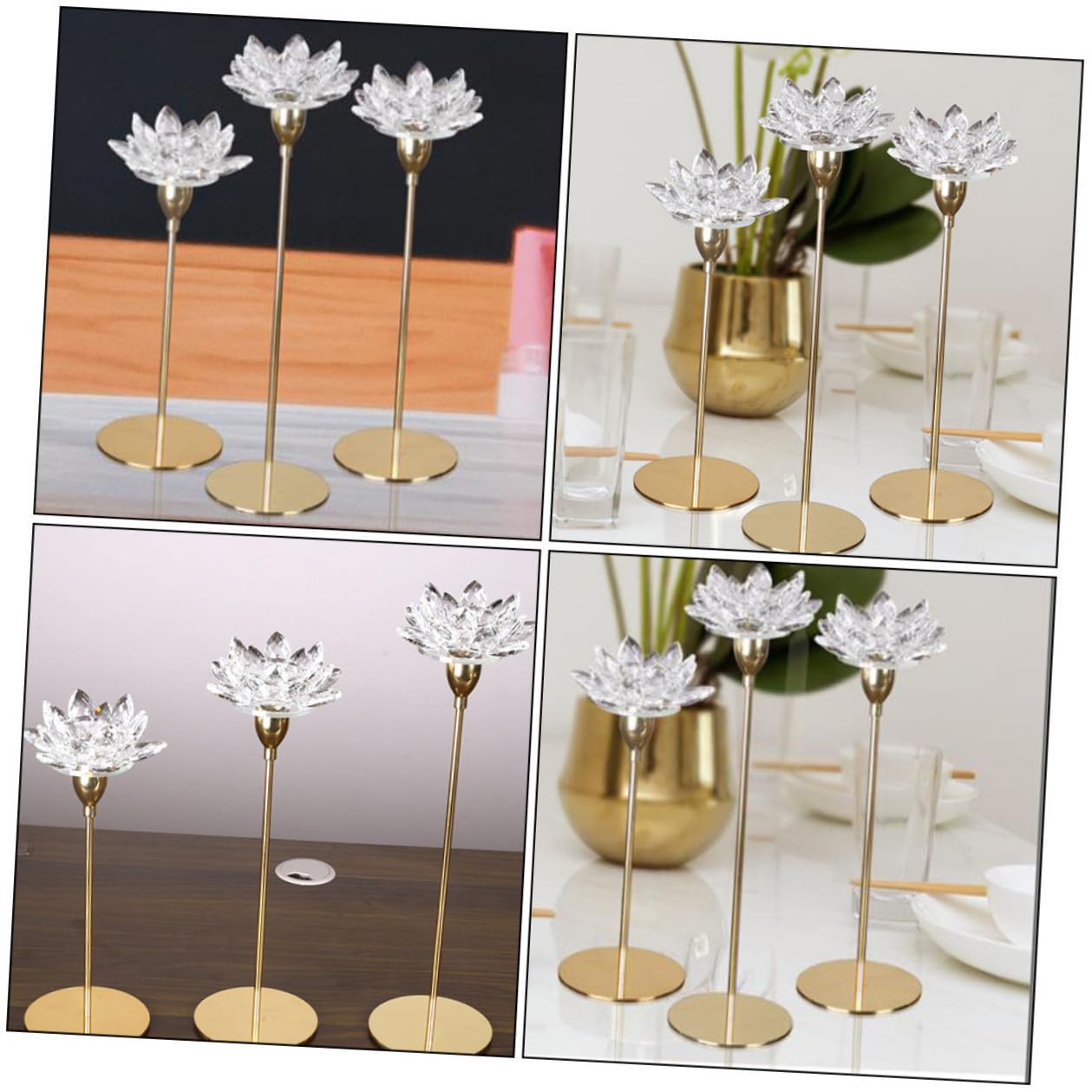 minkissy Metal Candlestick Holder Crystal Lotus Candlelight Dinner Decoration Small Gold Minimalist Dining Room Candle Stick Ornament