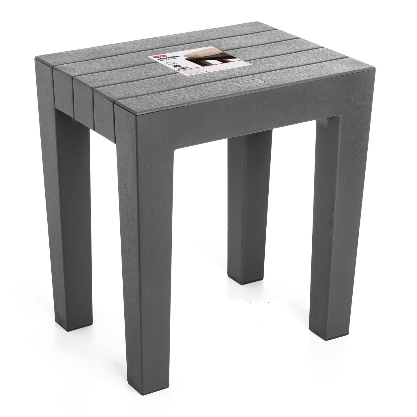 TATAY Lombok Rectangular Bench, Polypropylene, BPA Free, Wood Effect, Anti-UVA Protection, Max 130KG, Suitable for Indoor and Outdoor, Gray. Dimensions 38x29x41cm