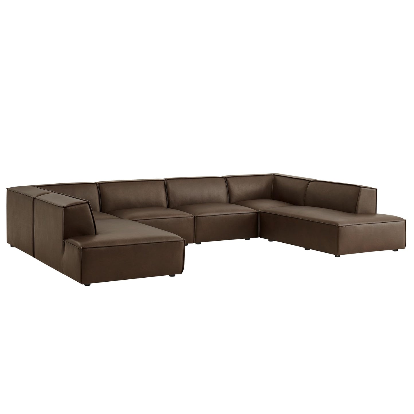 Modway Restore Faux Leather 6-Piece Modular U-Shaped Armless Sectional Sofa in Espresso – Vegan Leather Couch with Left-Facing Chaise, Right-Facing Armless Chaise, and Two Armless Chairs