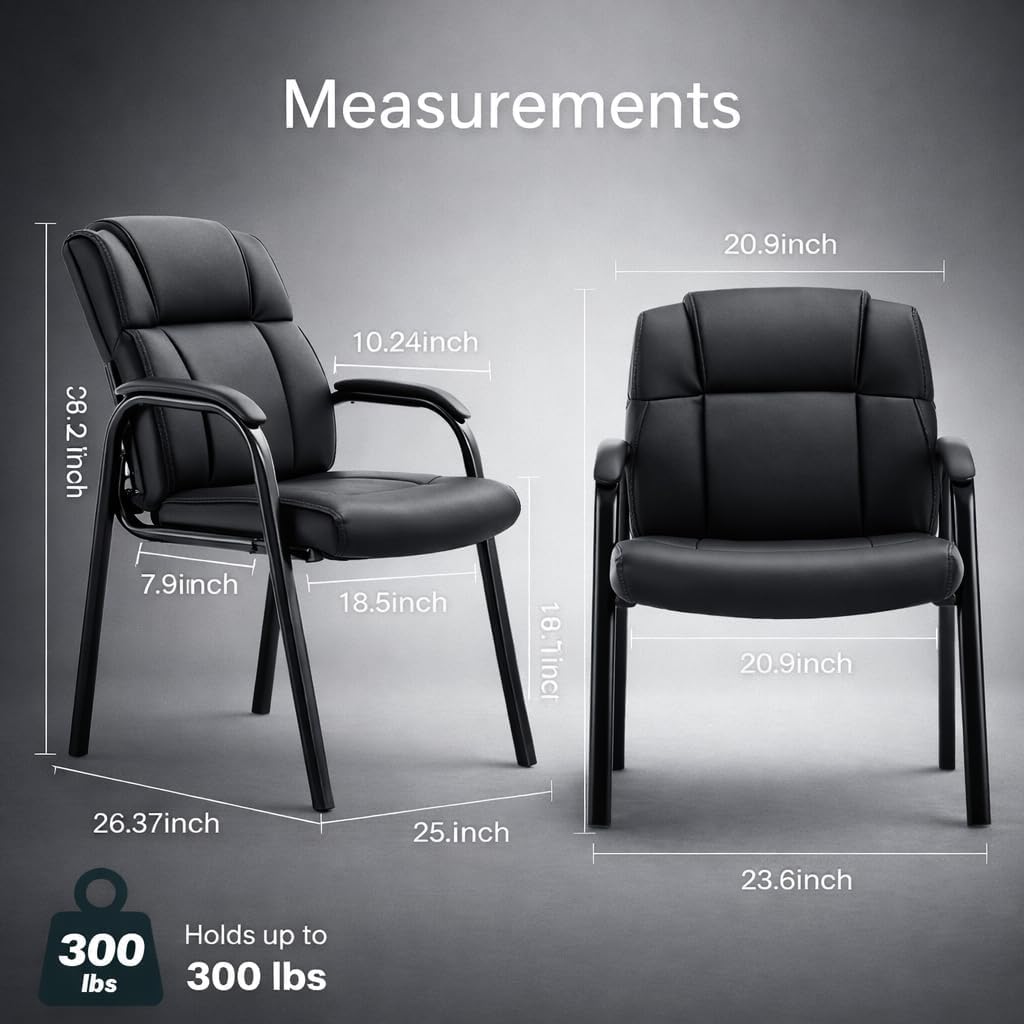 Kindbear PU Leather Waiting Room Chair Set of 4, Office Guest Reception Seating with Padded Arms, Stationary Conference Table Chair for Lobby Clinic Home Desk Bedroom,Black