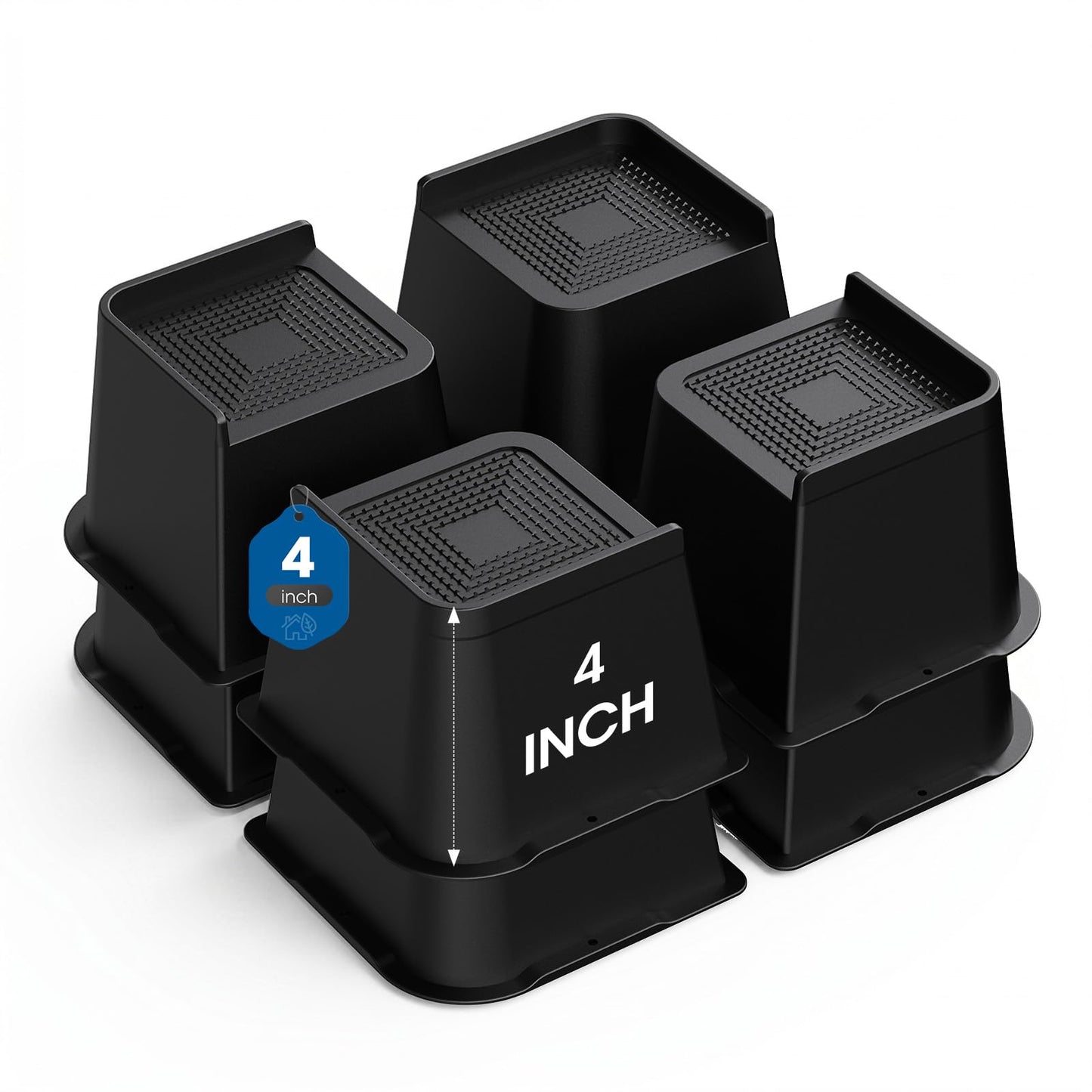 MXMZHXU Bed Risers 2 inch, 3 inch, 4 inch, 6 inch or 8 inch Heavy Duty Furniture Risers, Up to 6000 Lbs L Shaped Design Bed Lifts Blocks for Couch Desk Sofa Table (Black, 4 Inch 8 Pack)