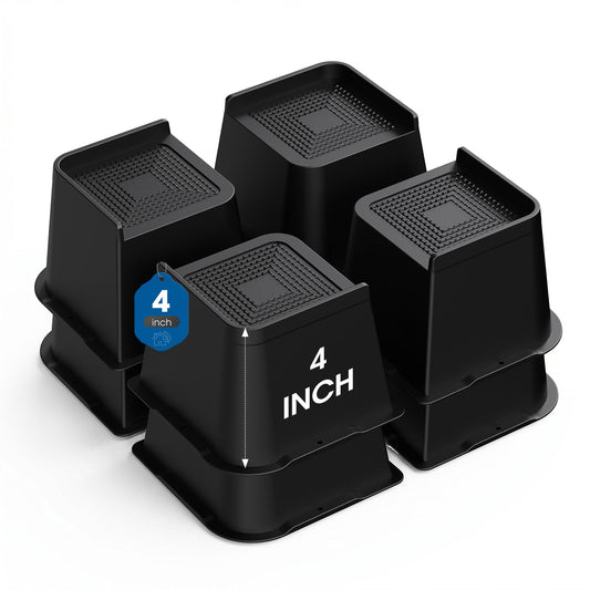 MXMZHXU Bed Risers 2 inch, 3 inch, 4 inch, 6 inch or 8 inch Heavy Duty Furniture Risers, Up to 6000 Lbs L Shaped Design Bed Lifts Blocks for Couch Desk Sofa Table (Black, 4 Inch 8 Pack)