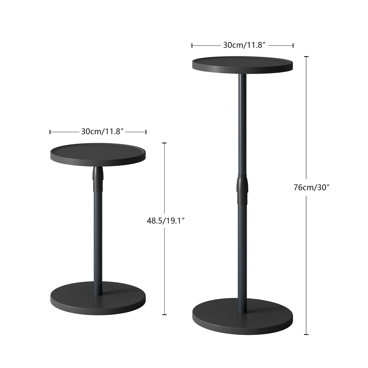 IRCPEN Adjustable Round Side Table, Small End Table, Pedestal Drink Table for Small Spaces, Tall Round Nightstand for Living Room Bedroom Sofa Couch, Black Wood Grain ET-010BW