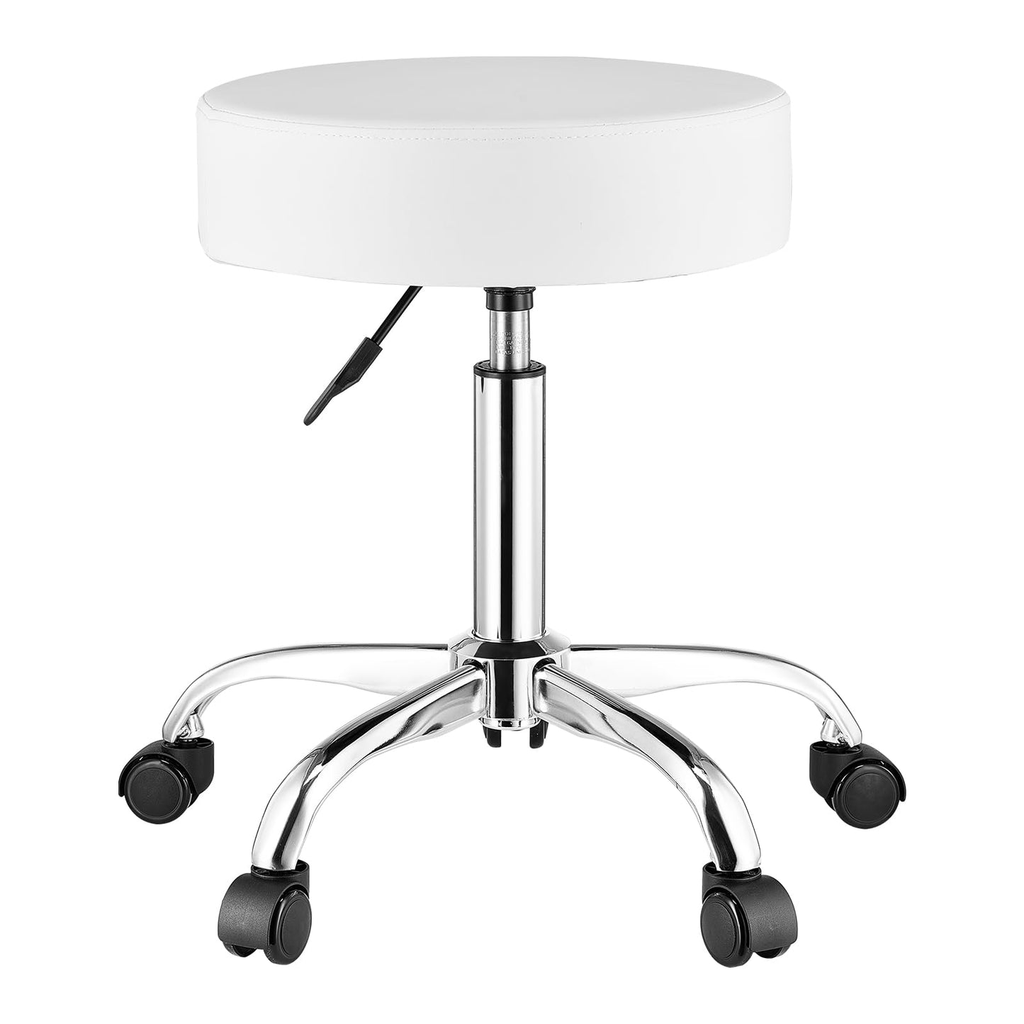 VEVOR Rolling Stool with Wheels, 450 LBS Weight Capacity Round Rolling Stool Chair, Height Adjustable Thickened PU Leather Swivel Stool for Salon, Spa, Massage, Tattoo, Clinic, White