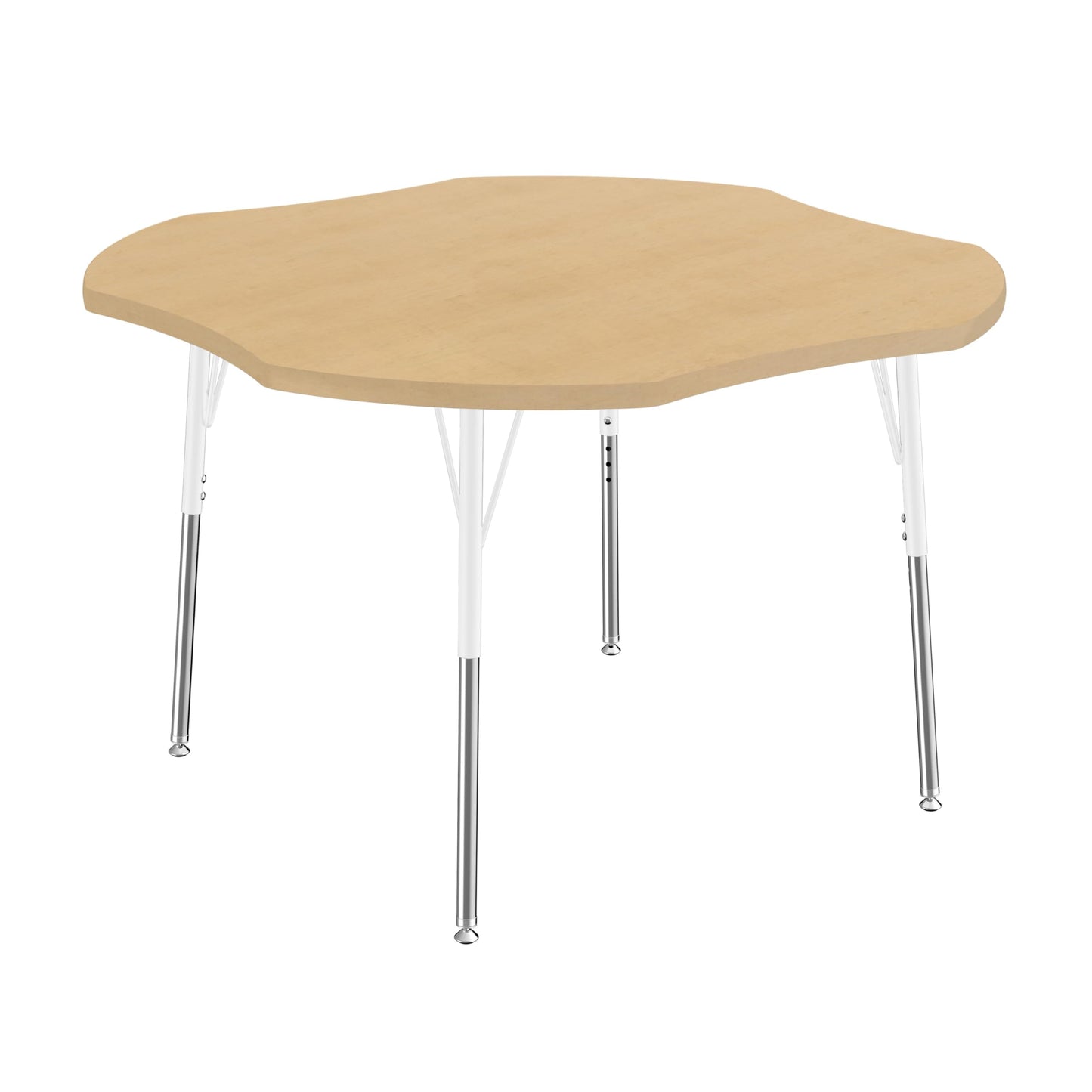 FDP Clover Thermofused Activity School and Classroom Table (48 inch) with Modern Woodgrain Laminate Top, Standard Swivel Glide Legs, Adjustable Height 19-30 inches - Maple Grain/White