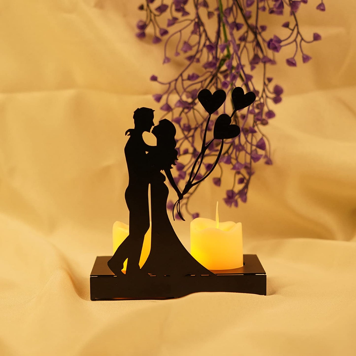 Handcrafted Iron Sculpture Candlestick Ornament, Romantic Couple Statue For Anniversaries, Decorative Modern Sculptures, Wedding Decoration Anniversary Ornament Figurine for Couples Valentine (C)