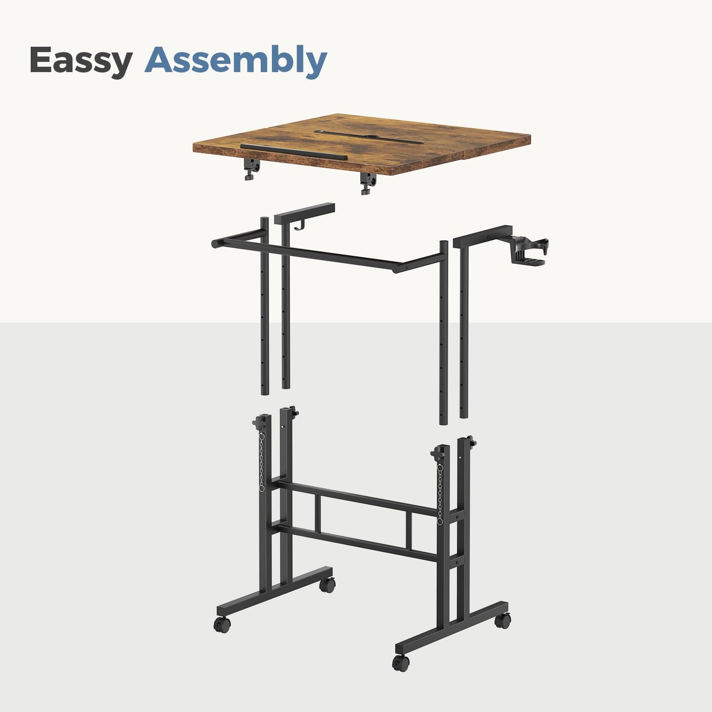 DUMOS Split Top Rolling Standing Desk 23.6 Inch Mobile Laptop Workstation Manual Height Adjustable Sit Stand Office Table Walking Pad Study Surface Portable Home Office Computer Cart Rustic Brown