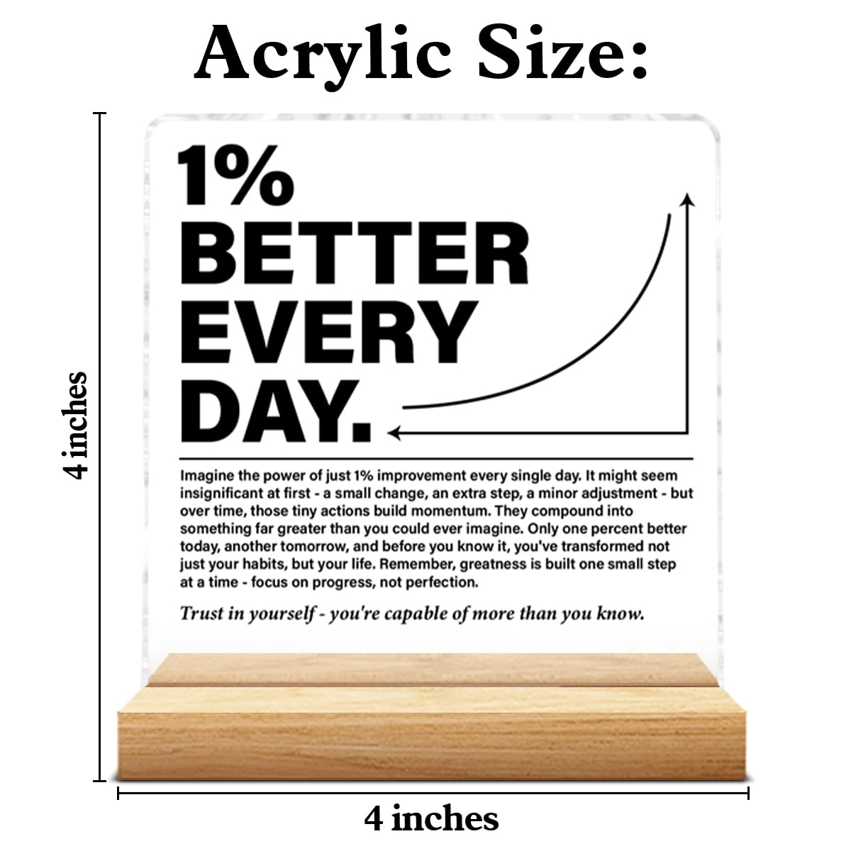 Inspirational Office Home Desk Decor 1% Better Every Day Clear Acrylic Desk Decorative Sign, Motivational Gifts for Coworker Employee Friend