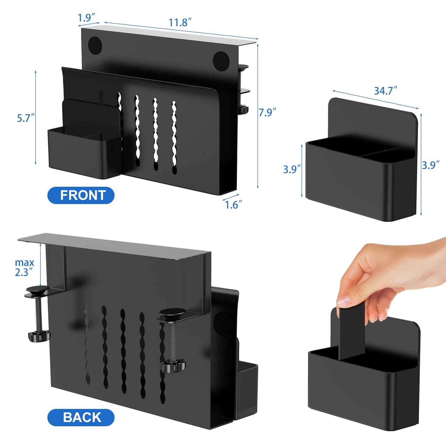 HAMOPY Desk Side Storage, Single-Layer Steel Hanging Desk Organizer with Magnetic Pen Holder, No Drilling Desk Drawer Cable Management Tray, Under Table Laptop Holder for Office, School&Home(Black)