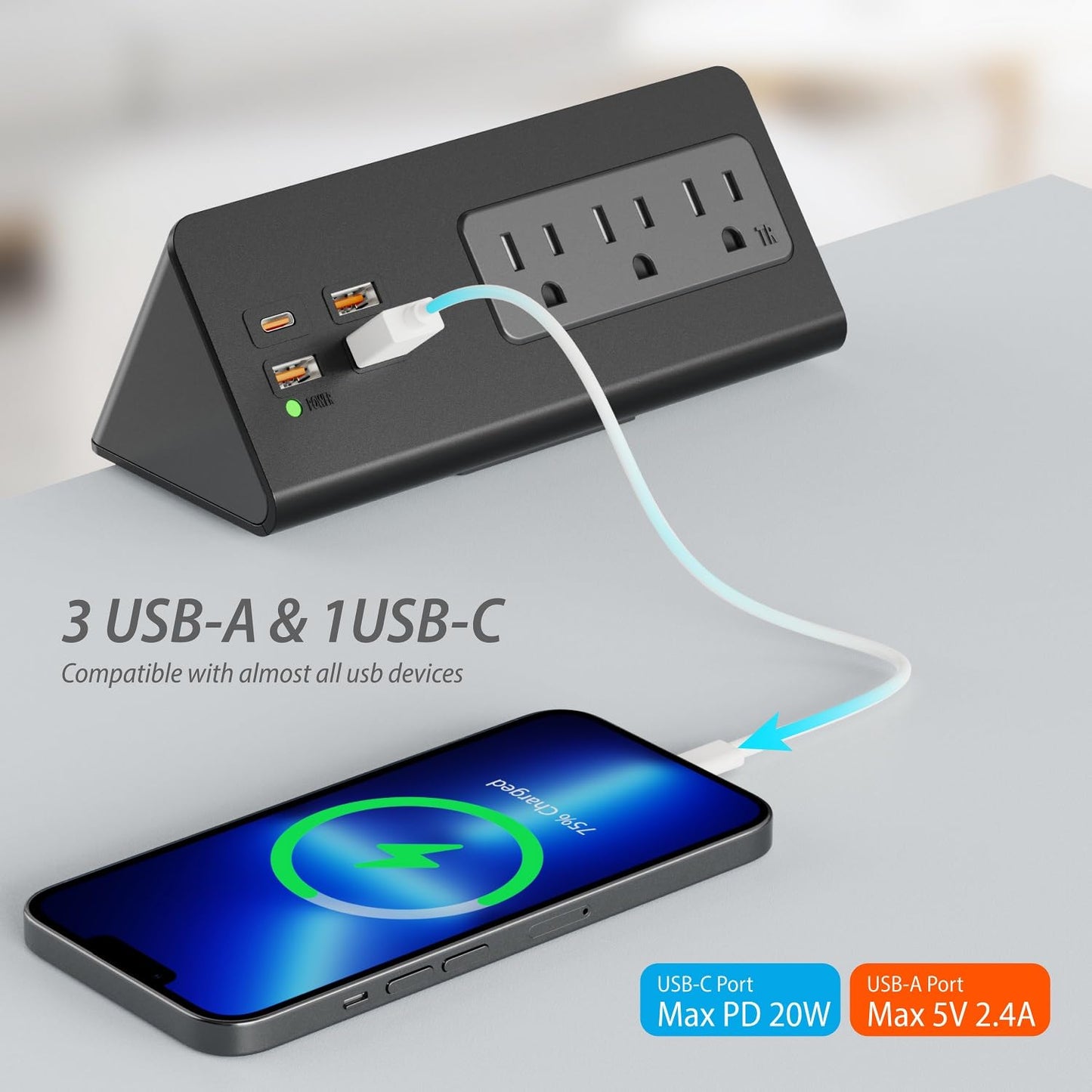 Desk Clamp Mount Power Strips, 4 USB Ports& 3 AC Outlets Charging Station, PD 20W Fast Charging USB C, 6Ft Extension Cord Desktop Power Hub, Home Office Desk Accessories, 2-Pack (Black)