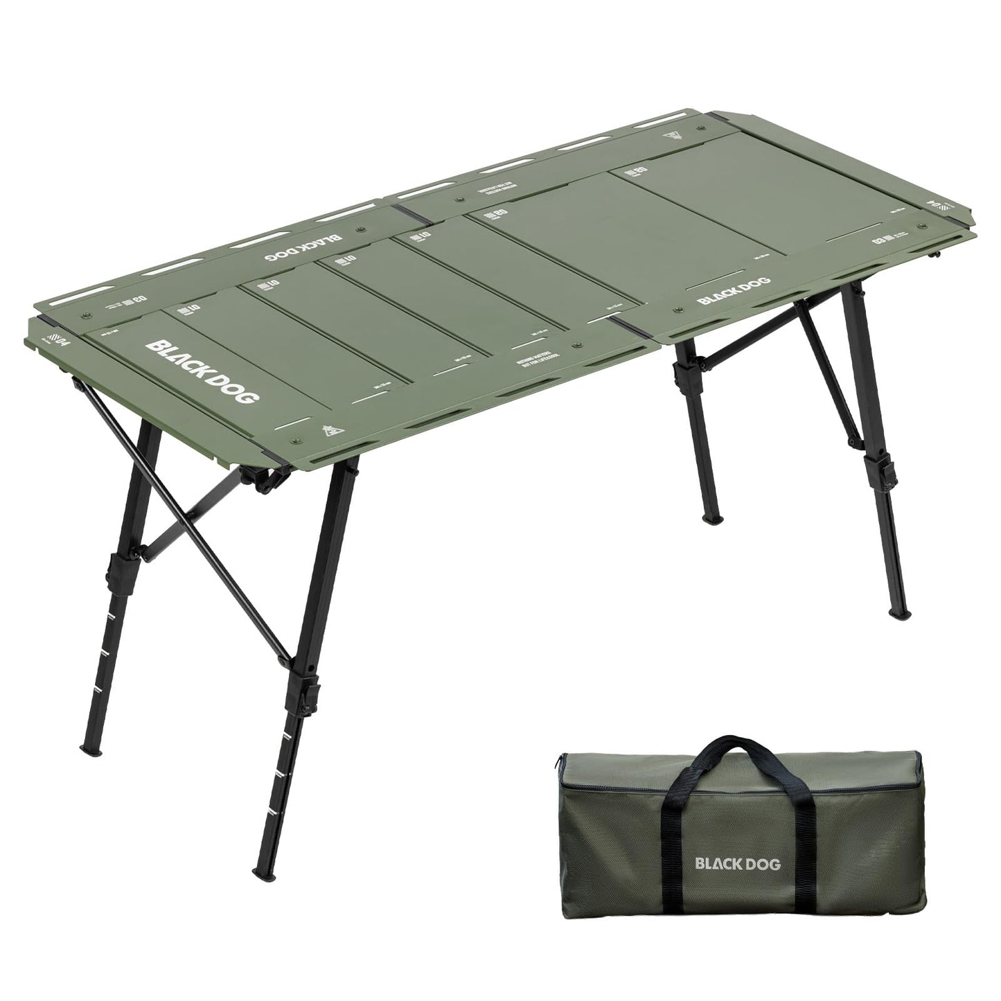 BLACKDOG IGT Camping Table, Folding Portable Camp Table, Adjustable Height Aluminum Portable Table with Carry Bag for Outdoor, Pictic, Patio and Backyard 48.8" L x 22.8" W, Jungle Green