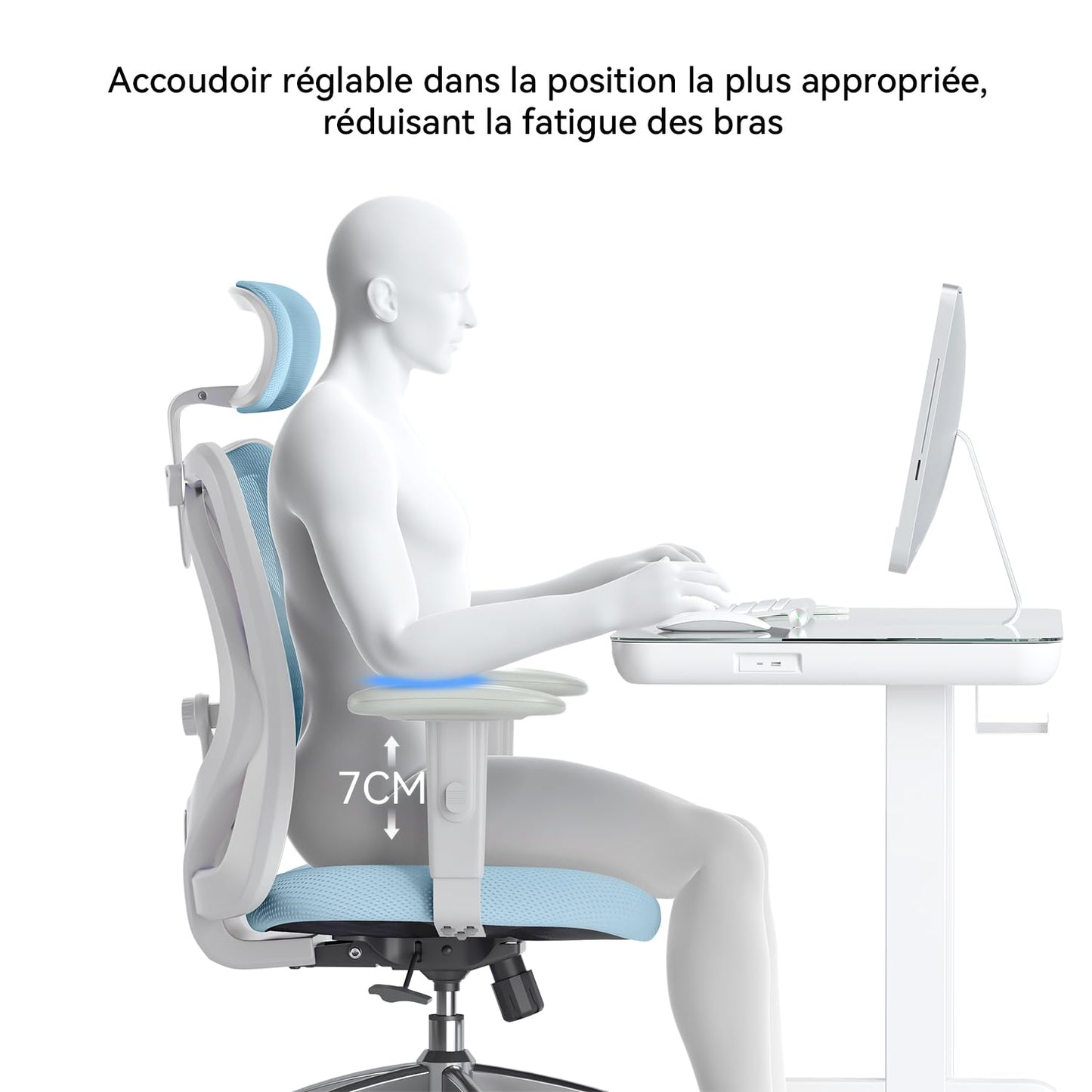 SIHOO M18 Ergonomic Office Chair, Computer Desk Chair with Adjustable Headrest and Lumbar Support, High Back Executive Swivel Chair for Home Office (Light Blue)