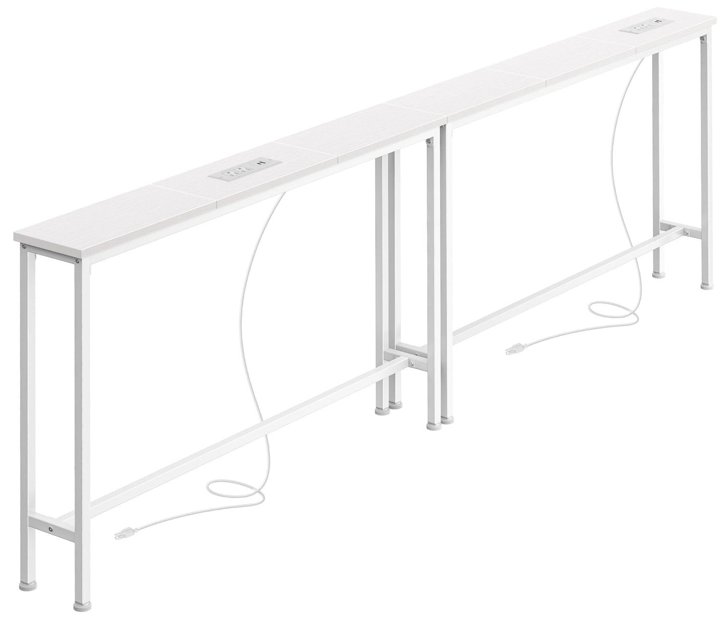 SUPERJARE 5.7 Inch Narrow Console Table with Outlet, Sofa Tables, Total Length 78.8'', Behind Couch Table, Long Entryway Tables with Charging Station, for Living Room, White