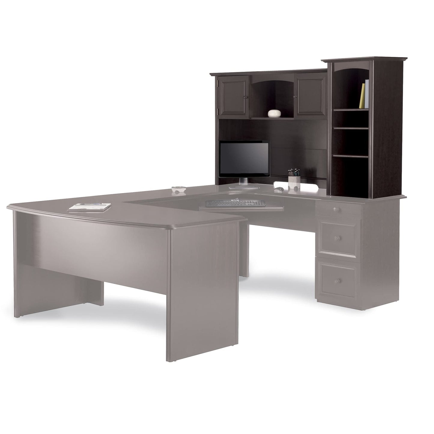 Realspace® Broadstreet 65" W Hutch for U-Shaped Desk, Walnut