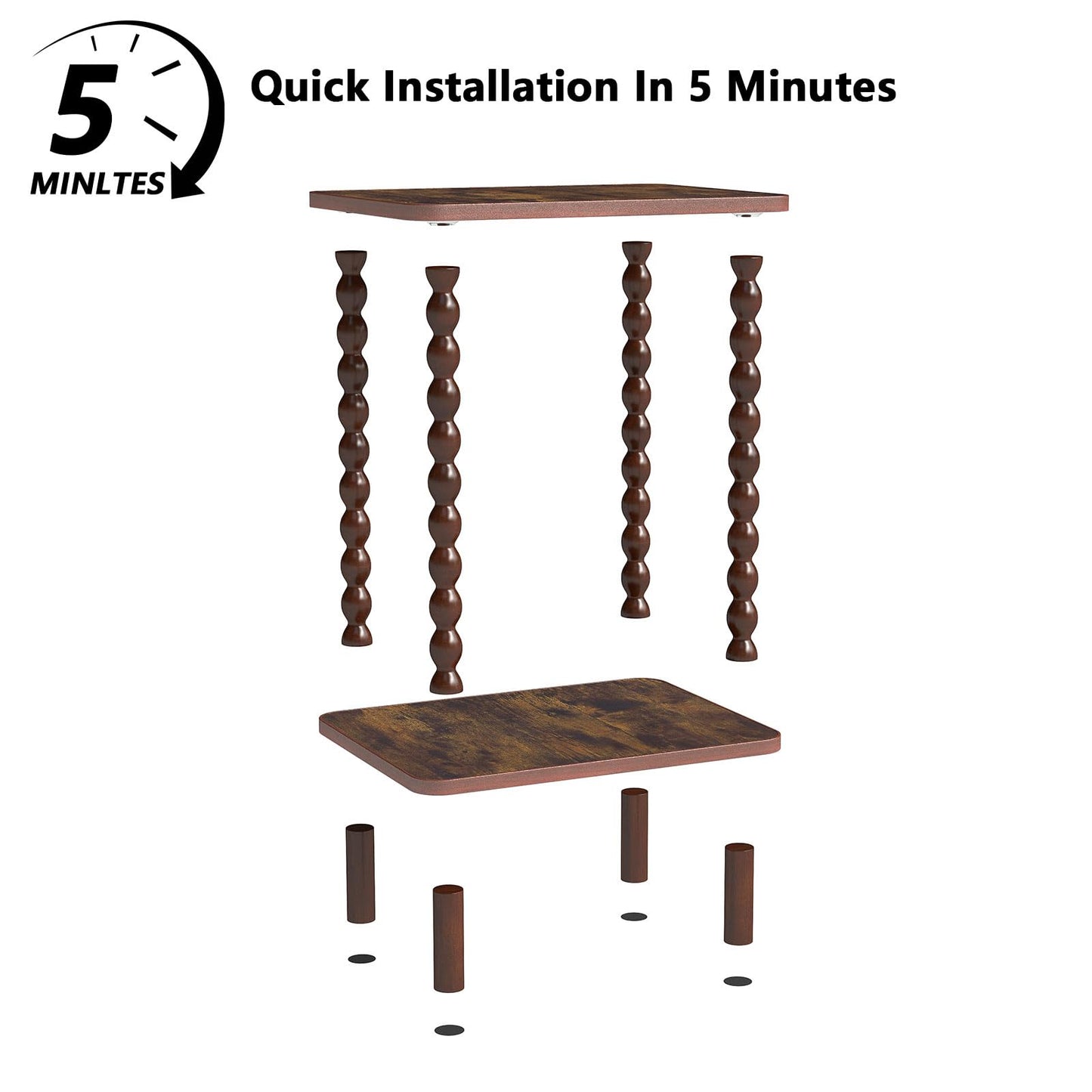 Funecy 2-Tier End Table,Vintage Side Table,Solid Wood Bedside Table with Storage Rack,for Living Rooms, bedrooms, and Narrow Spaces (Rustic Brown)