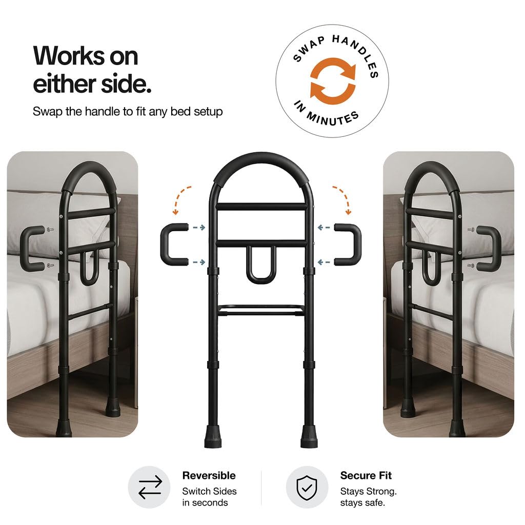 Medical king Bed Rails for Elderly Adults Safety Bed Assist Rails for Seniors with Adjustable Heights ASTM Approved Easy to get in or Out of Bed with Floor Support
