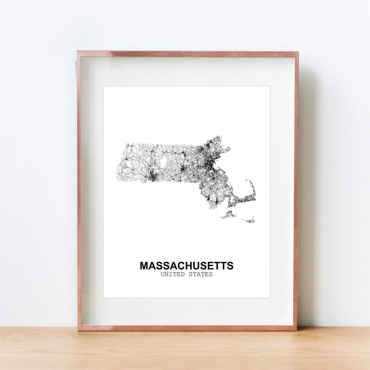 Eleville 11X14 Unframed Massachusetts United States Country View Abstract Road Modern Map Art Print Poster Wall Office Home Decor Minimalist Line Art Hometown Housewarming wgn178