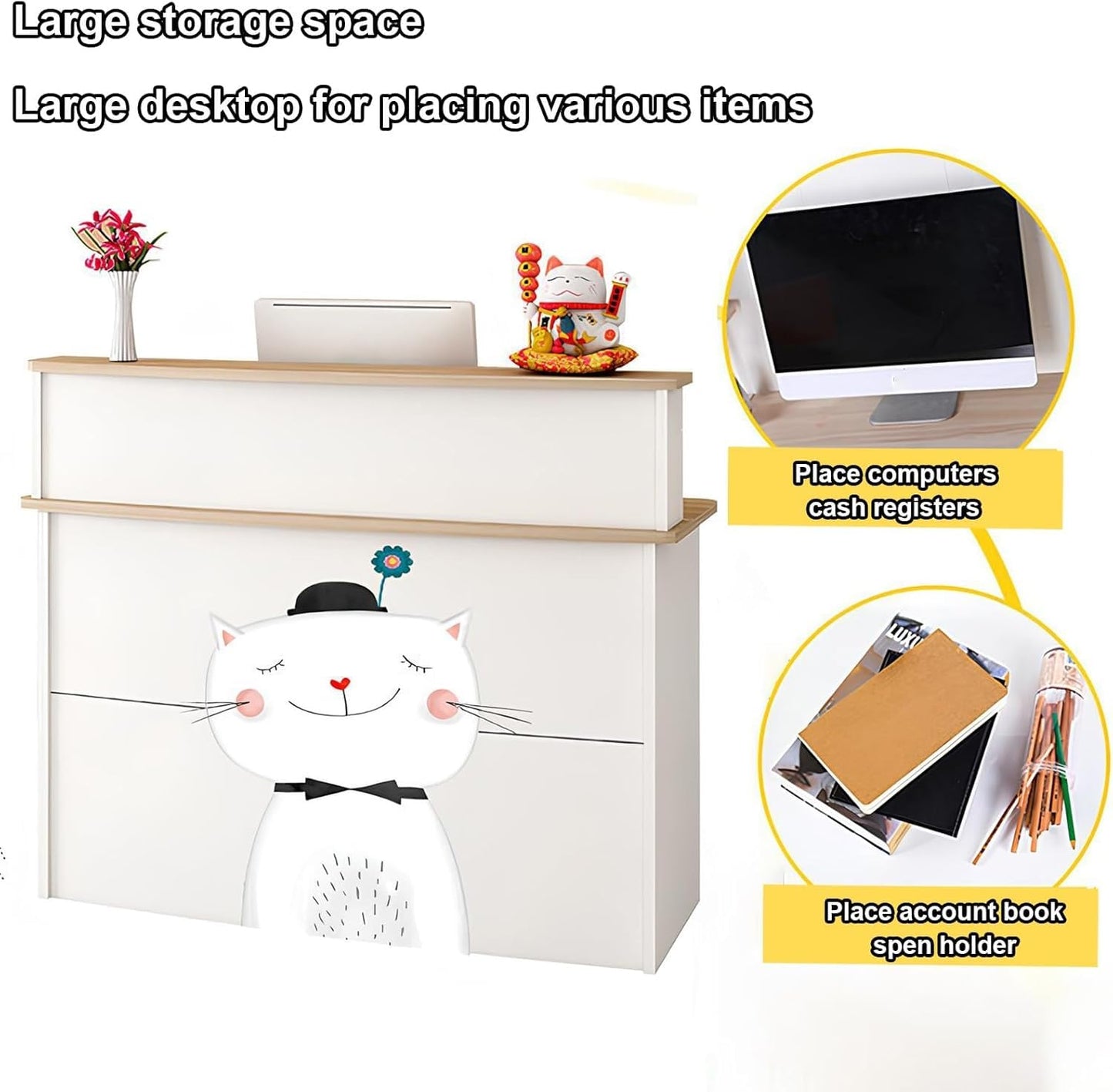ZLyXZQG Modern Salon Check Out Retail Checkout Counter Standing Reception Room Tables Front for Small Spaces with Drawer Receptionist Desk for Office Hotel Flower Clothing Store(White,Small)