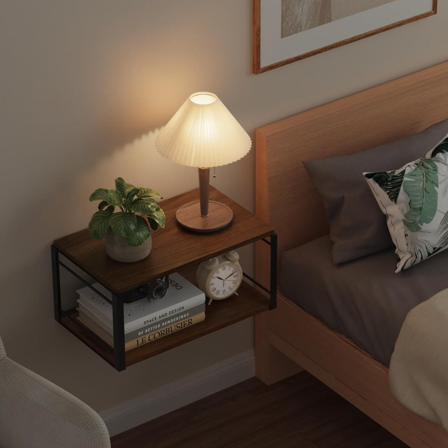 NANAGIFTREE Floating Nightstand, Wood Bedside Shelf Wall Mounted Nightstand, Floating Bedside Table Wall Shelf for Bedroom, Living Room, Bathroom, Kitchen, Office (Vintage Brown)