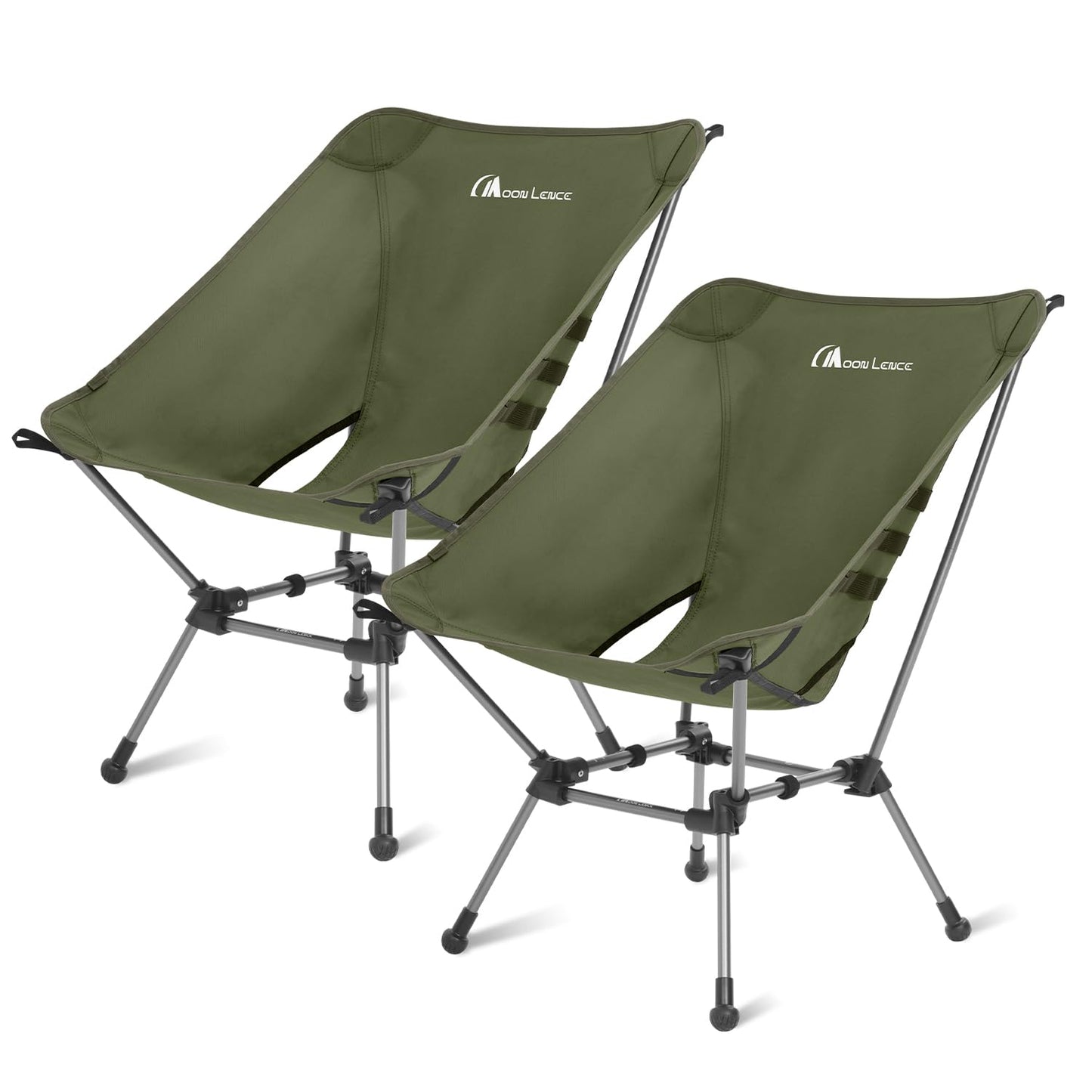 MOON LENCE Portable Camping Chair Plus, Larger & Roomier, Compact and Lightweight Still, Folding Chair for Backpacking & Hiking, 330Lbs Capacity (Moss Green-2pack)