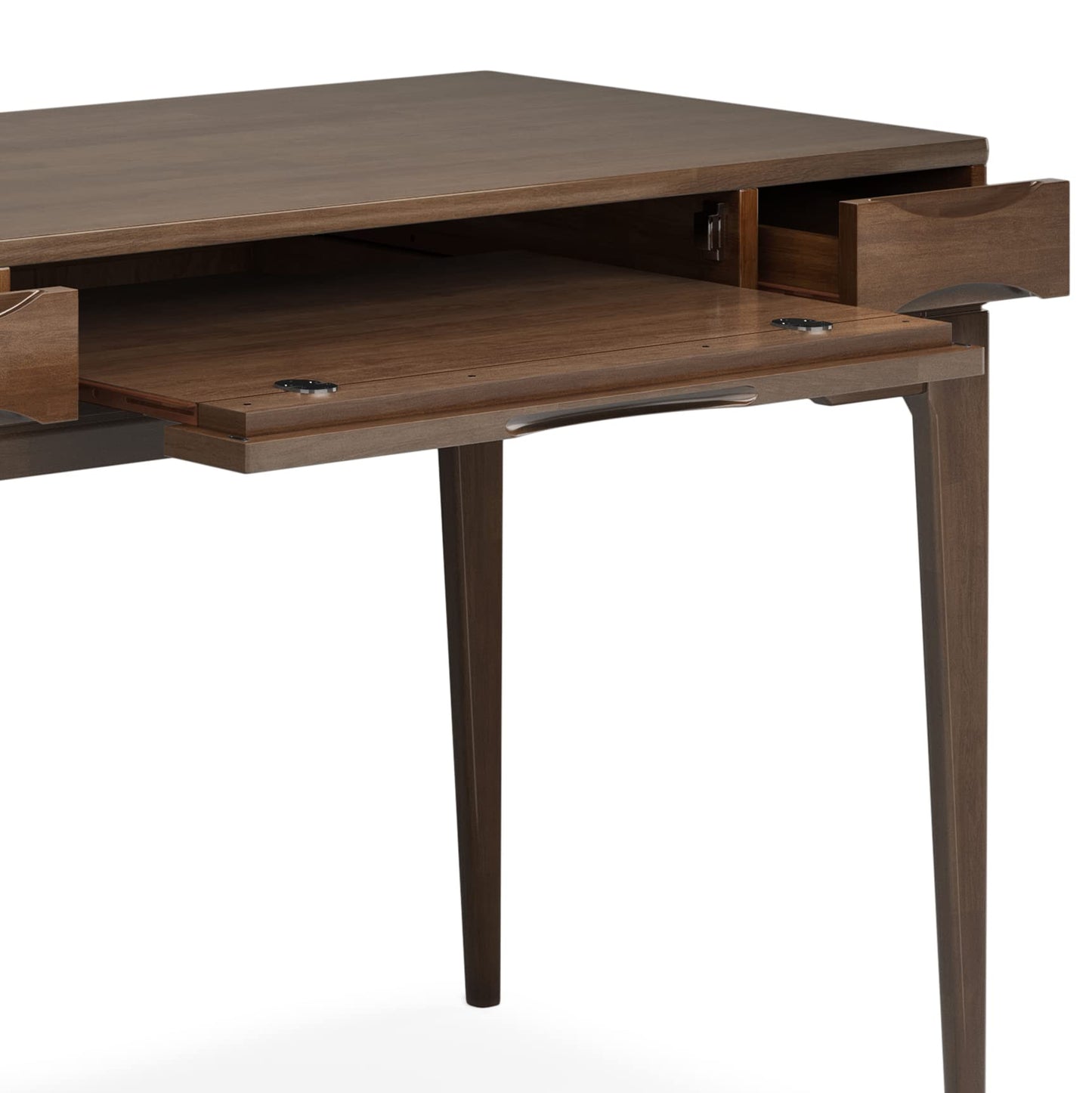 SIMPLIHOME Harper Small Desk - 48 Inch Wide Solid Hardwood Writing Desk in Walnut Brown, Mid-Century Modern Home Office Computer Table for Study with 2 Drawers and Flip-Down Keyboard Tray