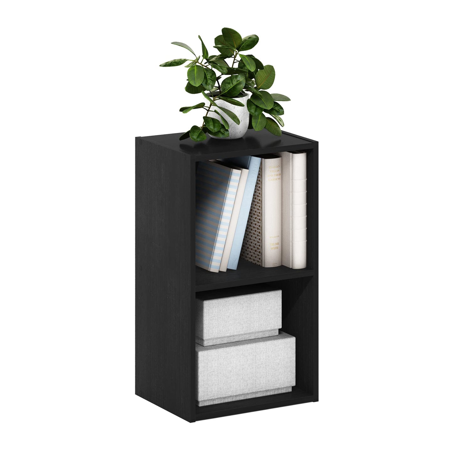 Furinno PASIR Book Shelf, 2-Tier Modern Bookshelf, Open Shelves Cube Bookcase, 9 x 12 x 21, Easy Assembly, Closed Back, for Living Room, Bedroom, Home Office, Darkwood