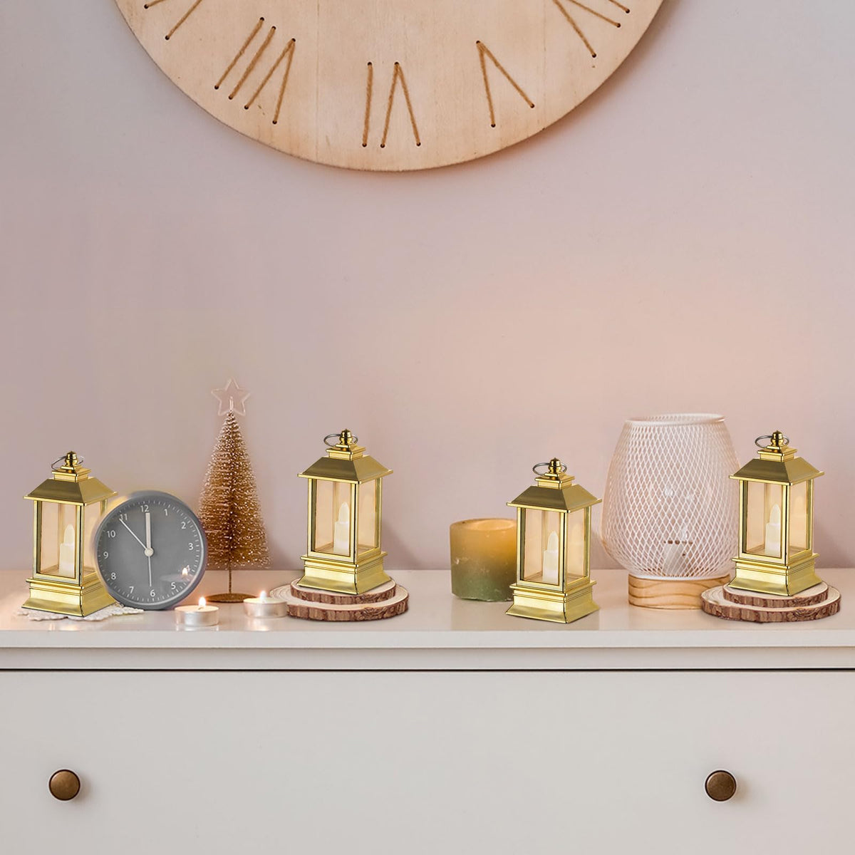 Staymoment Gold Lanterns Decorative Indoor: 24 Pcs Mini Lanterns for Wedding Table Centerpieces Small Battery Powered LED Lights Bulk for Party Christmas Decor
