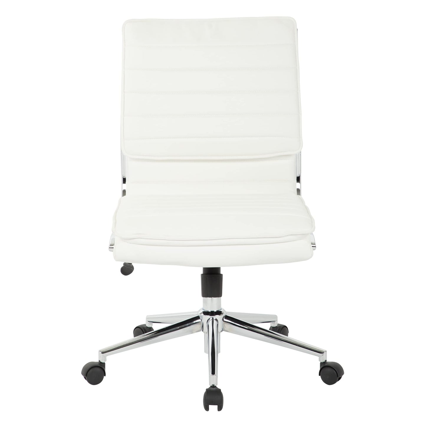 Office Star SPX Professional Ergonomic Ribbed Faux Leather Office Chair with Chrome Base, Mid Back Manager's Chair Without Arms, White