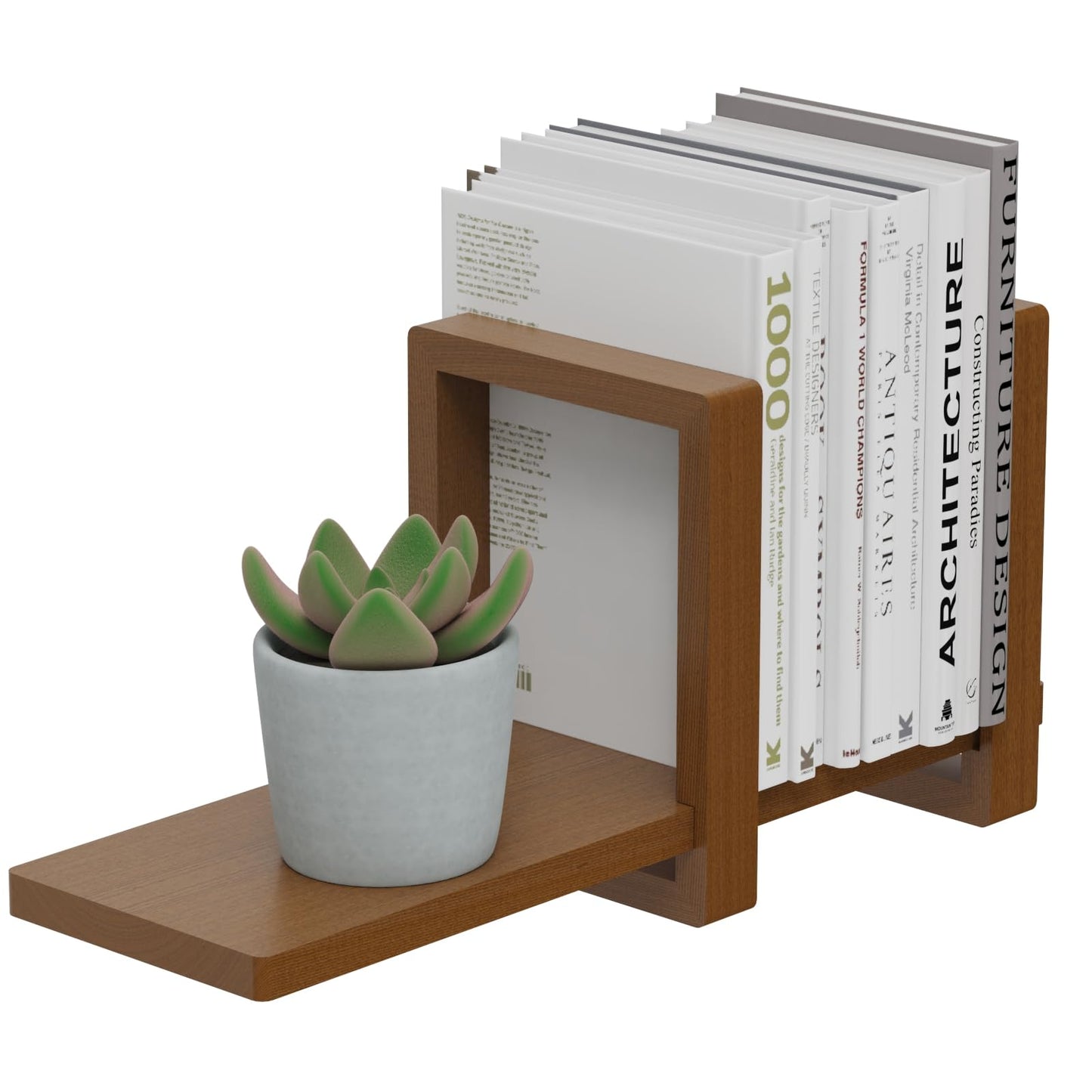 100% Solid Wood Adjustable Desktop Bookshelf, Retro Tabletop Bookshelf, Desk Shelf for Living Room, Home, Office, Perfect for Magazine, Books, Cookbooks, No Tools Required to Assemble (Walnut Brown)
