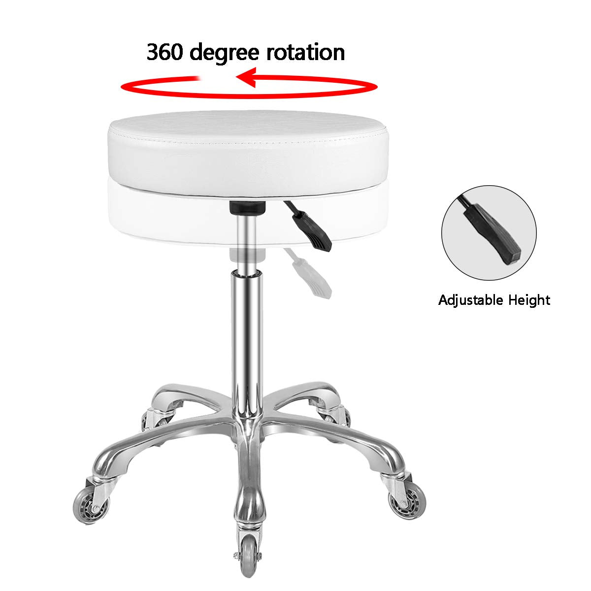 Ainilaily Rolling Stool with Wheels Adjustable Swivel Heavy Duty Hydraulic Stools Chair for Shop Guitar Lab Tattoo Workbench Medical (White)