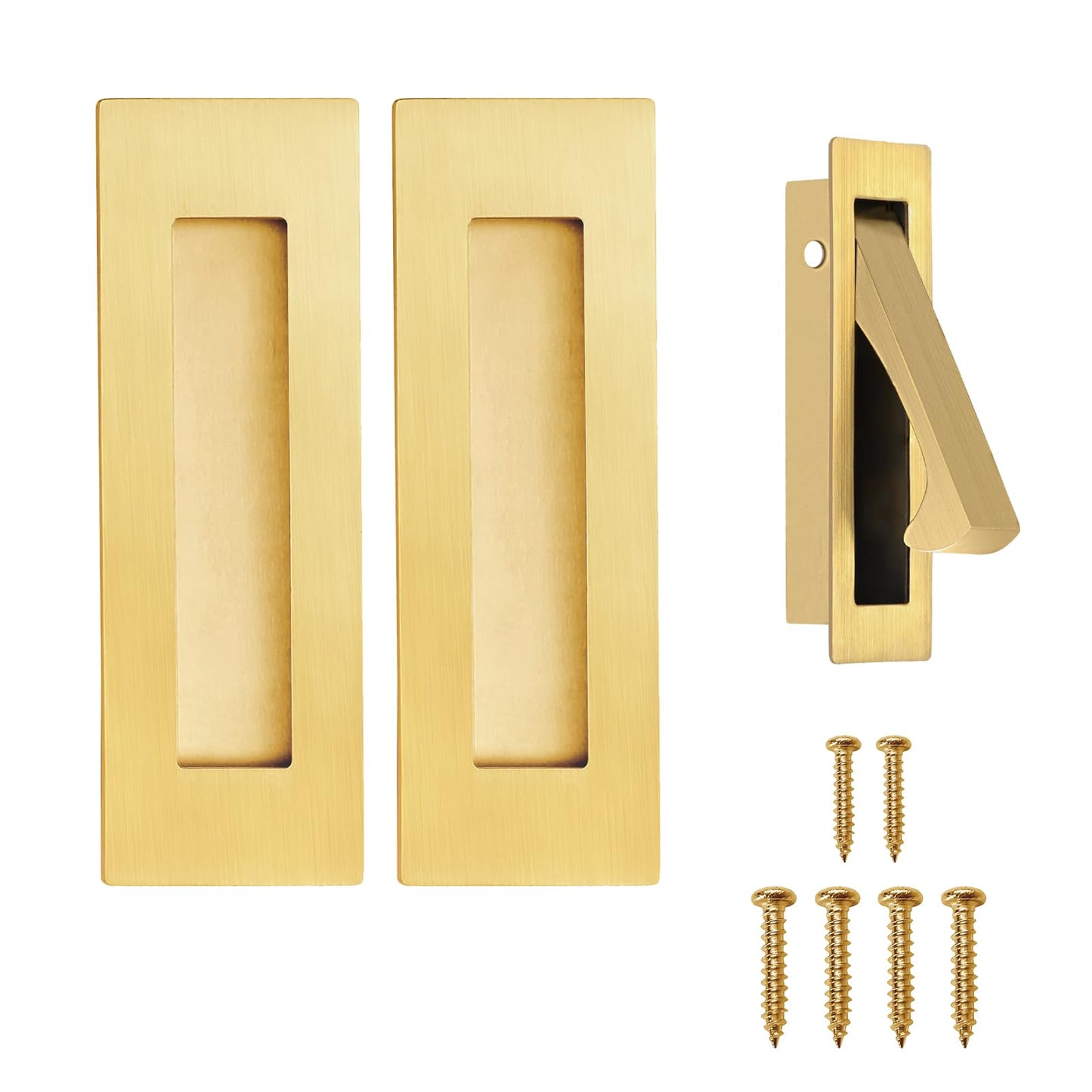 senharvest Pocket Door Handles and Edge Pull Brushed Brass, 6Inch Handles Hardware Latch,Recessed Finger Flush Pulls,for Closet,Sliding,Barn Door