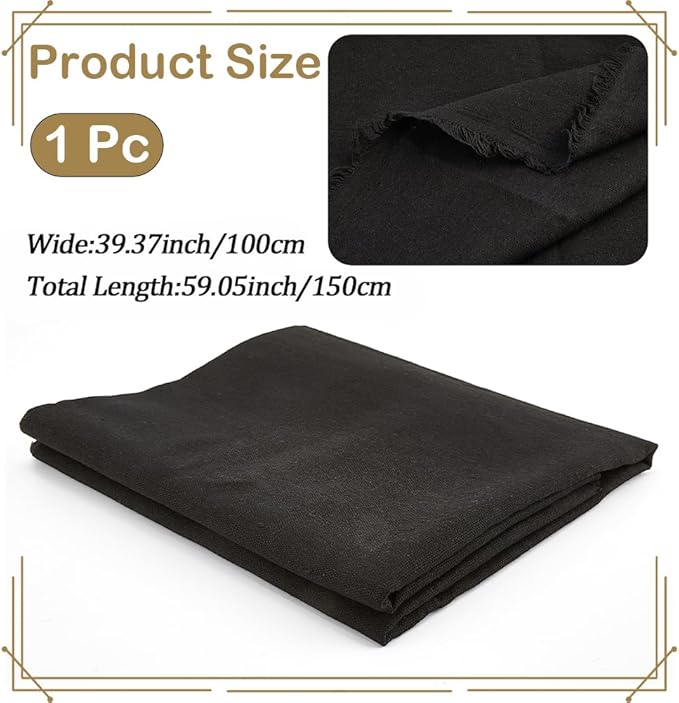 59 Inch Black Linen Cotton Canvas Embroidery Fabric by The Yard Solid Color