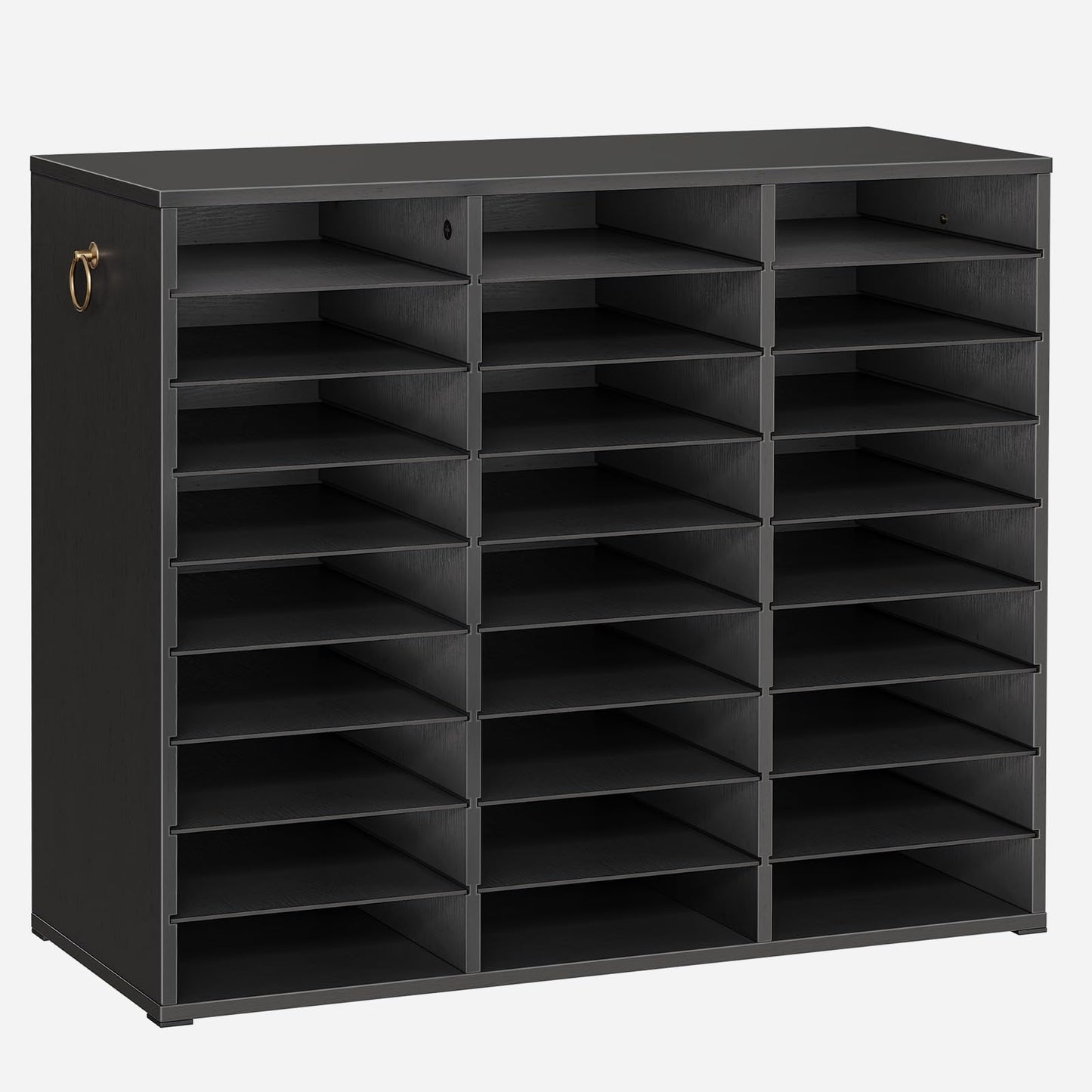 HOOBRO Literature Organizer, 27 Compartments Wooden Mail Organizer, Countertop Literature Sorter with Adjustable Shelves for Home, Office, School, Student Mailbox for Classroom, Black BK27WF01