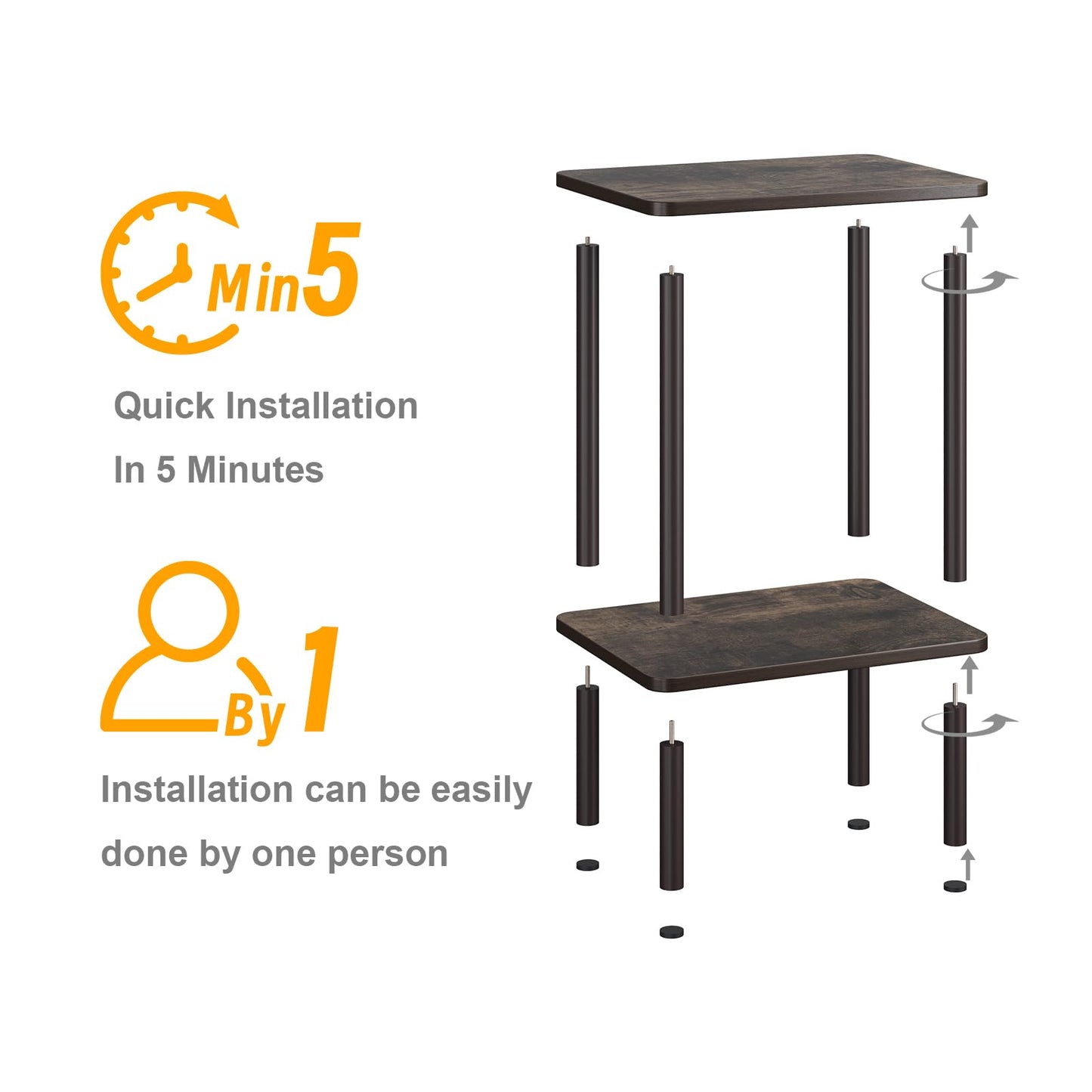 Apicizon 2 Tier End Table, Small Side Table with Solid Wood Legs, Boho Bedside Table with Storage Shelf, Nightstand for Small Spaces, Bedroom, Living Room, Entryway, Easy Assembly, Rustic Oak