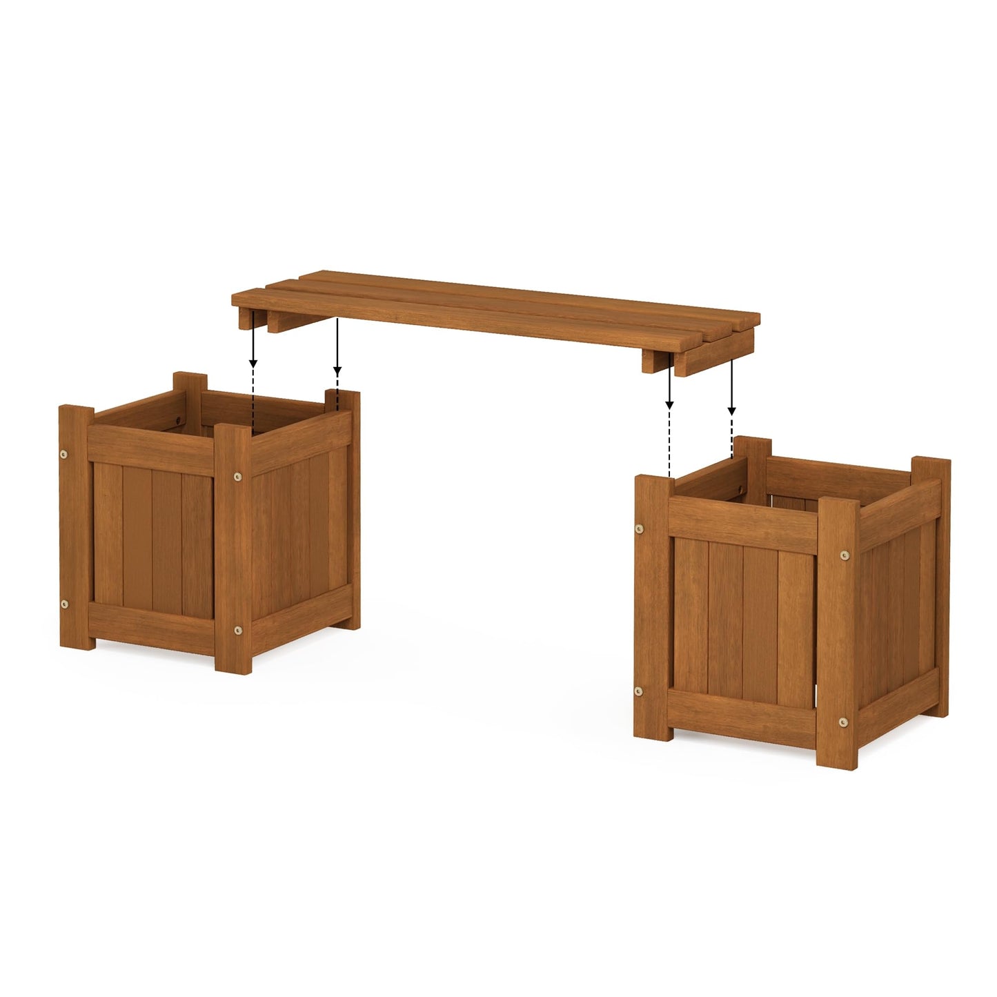 Furinno TIOMAN Mini Planter Box with Bench, Hardwood Flower Box with Seat, Cube Garden Box, in Teak Oil, Outdoor Indoor, Garden, Patio, Balcony, Light Wood