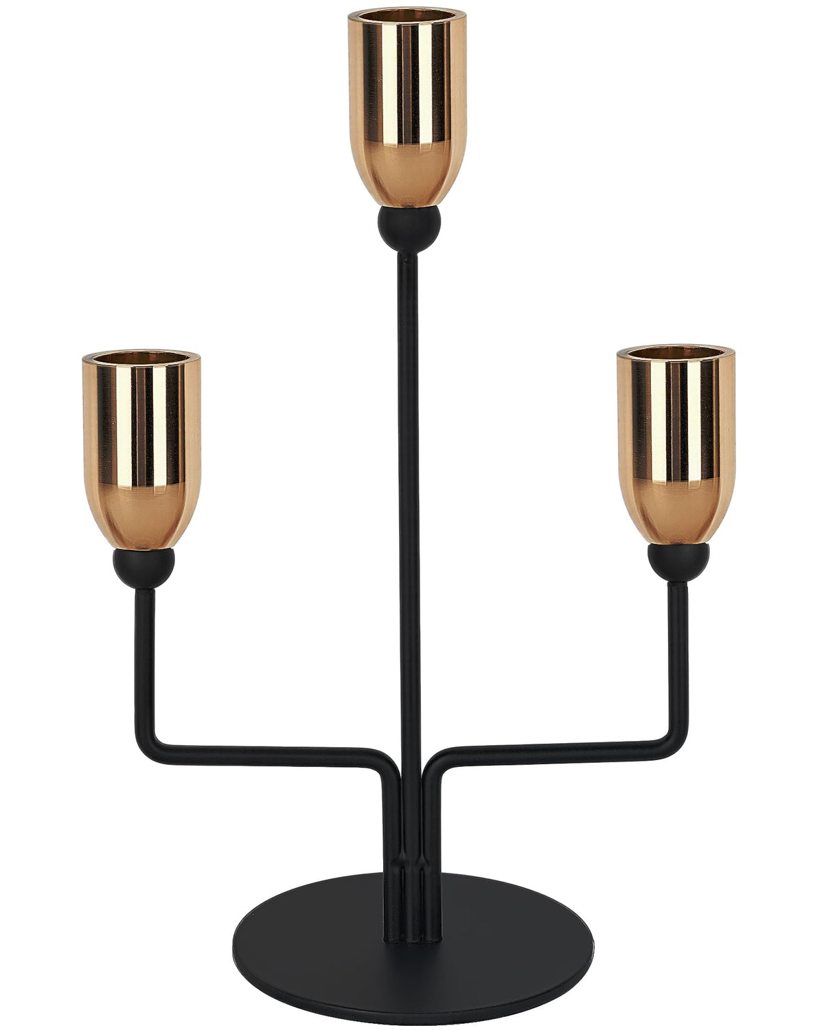 LHQOO Metal Triple Taper Candle Holder, Modern Gold & Black Candle Holder with Stable Base, Decorative Candle Stand for Home Decor, Wedding, Dining, Party, Anniversary