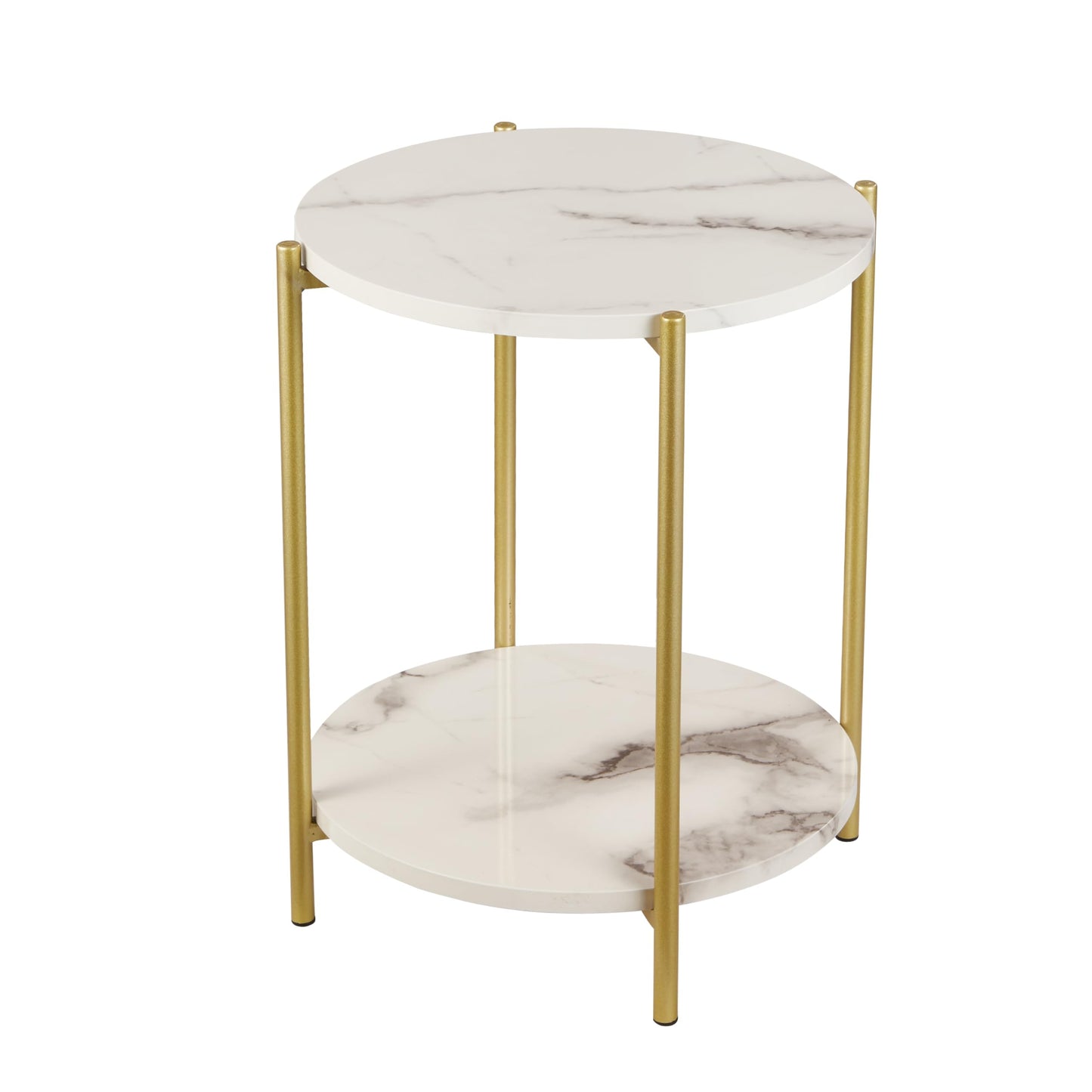 Gawicpy 2 Tier Round Side Table, Folding End Tables Coffee Table Simplistic Sofa Table Waterproof Removable Tray Table Indoor Outdoor Accent Table for Living Room Bedroom (Faux Marble White, 1pcs)