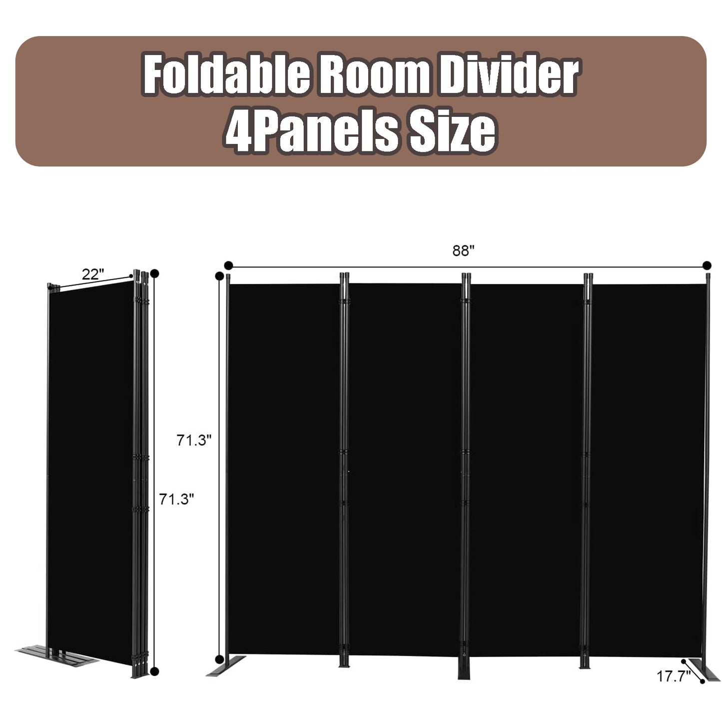 Room Divider-Folding Privacy Screens, 6 ft Partition Room Dividers Wall for Separation, Home, Office, Classroom, Studio (Black, 4 Panel)